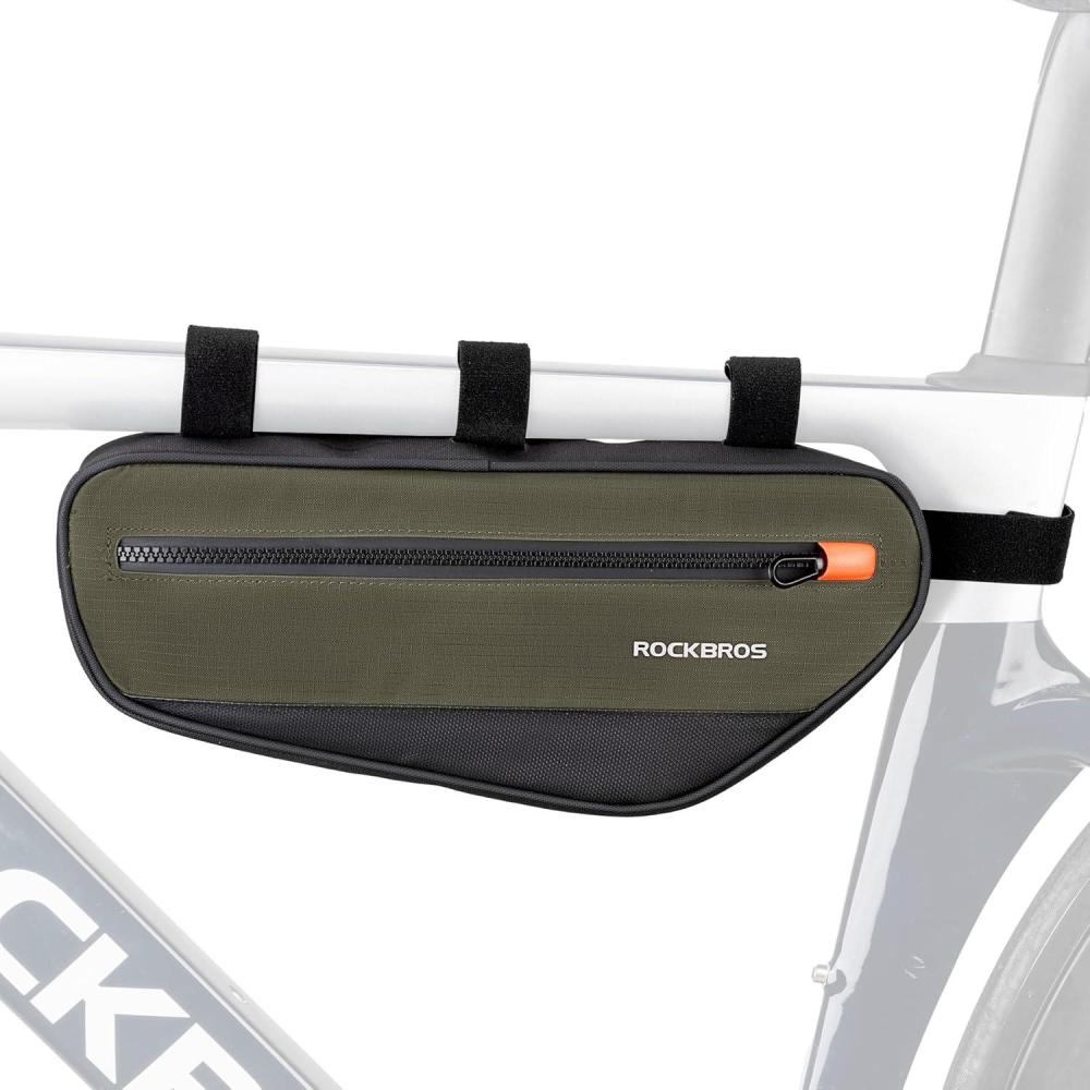 imageROCKBROS Bike Frame Bag Bike Handlebar Bag Bike Bag with Large Opening Zippers Bike Pounch For Mountain Road Bike Quick Release 15L olive drab 30120079001YXUS