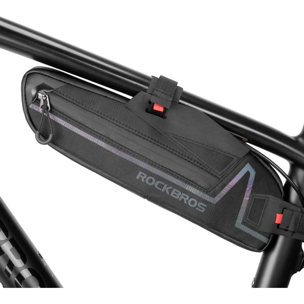 imageROCKBROS Bike Frame Bag Bike Triangle Bag Water Resistant Bicycle Under Top Tube Bag Colorful Reflective 15L Large Capacity Bike Storage Bag for Mountain Road Bike Tools Accessories