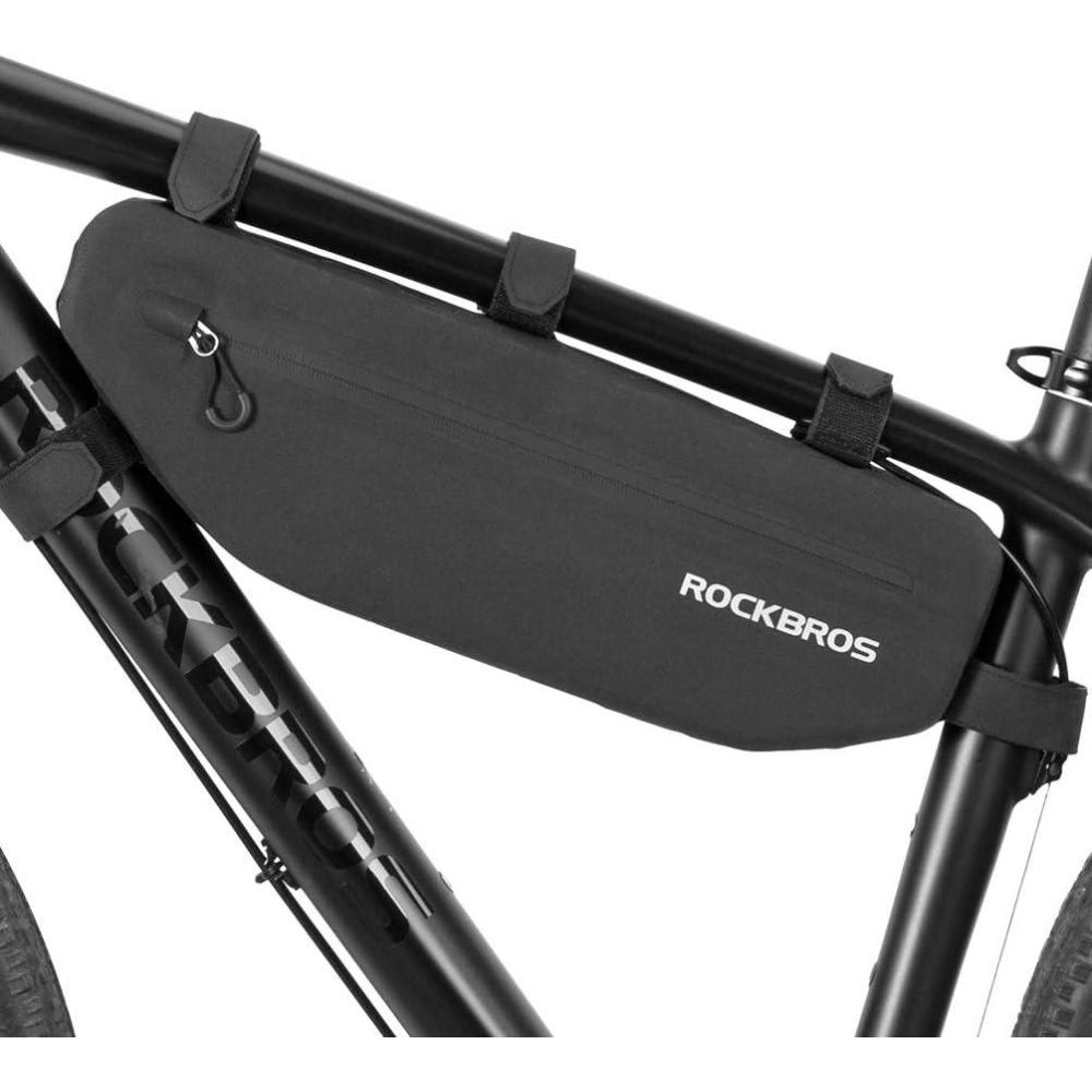 imageROCKBROS Bike Frame Bag Waterproof Bike Triangle Bag Bicycle Under Top Tube Bag Corner Pouch Storage Bag Approx 3 Litres for Cycling Accessories3L