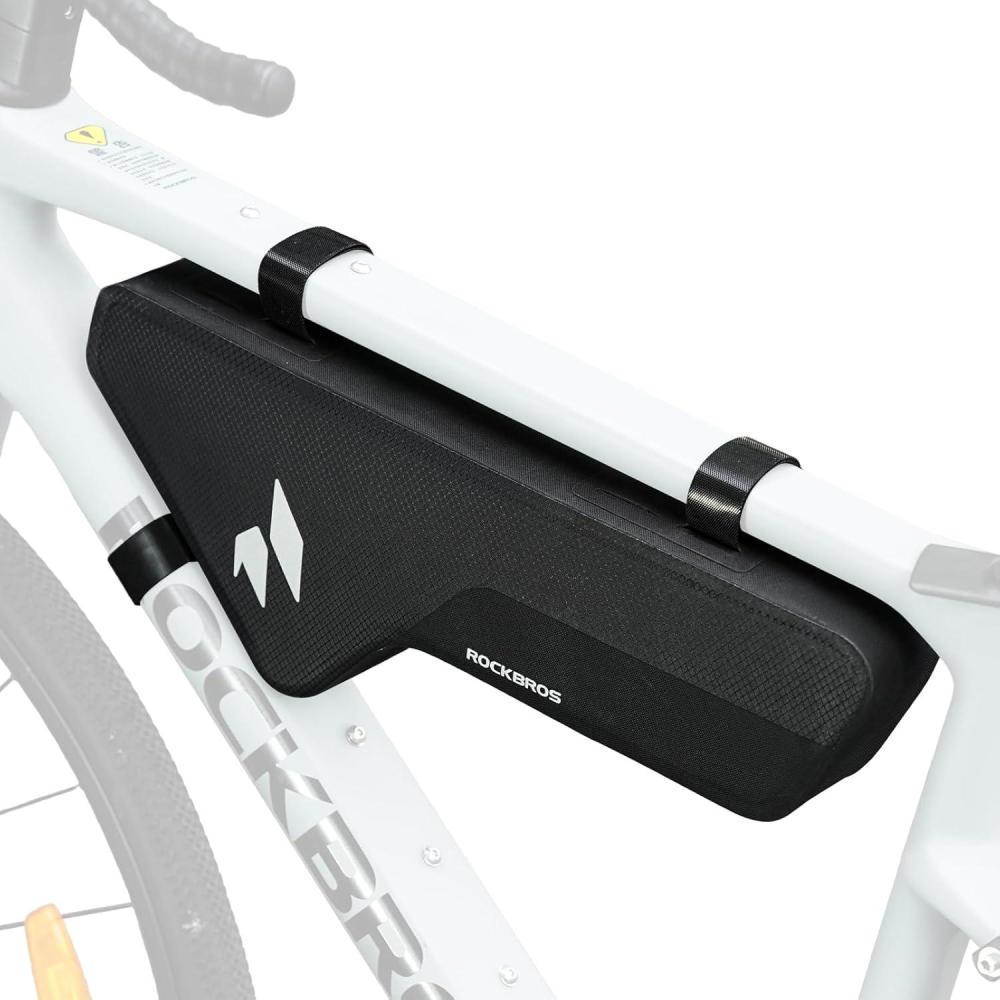 imageROCKBROS Bike Frame Bag with Support Plate Waterproof Seamless 1piece Construction Bicycle Storage Front Bag EBike Accessories Fits for Outdoor Journey Gravel MTB Road Cycling Gear