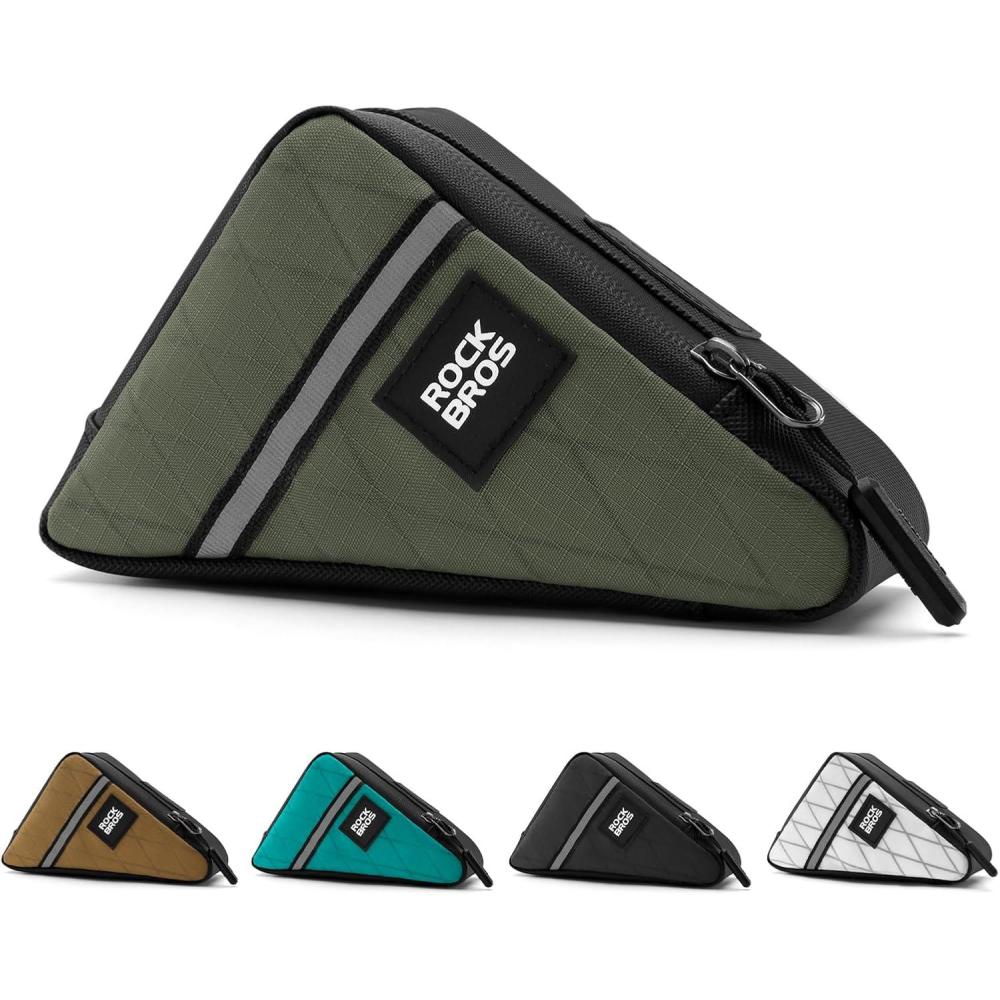 imageROCKBROS Bike Frame Pouch Triangle Bag Waterproof Small Bicycle Bag for Boys Girls Men Women Road amp Folding Bike AccessoryArmy Green
