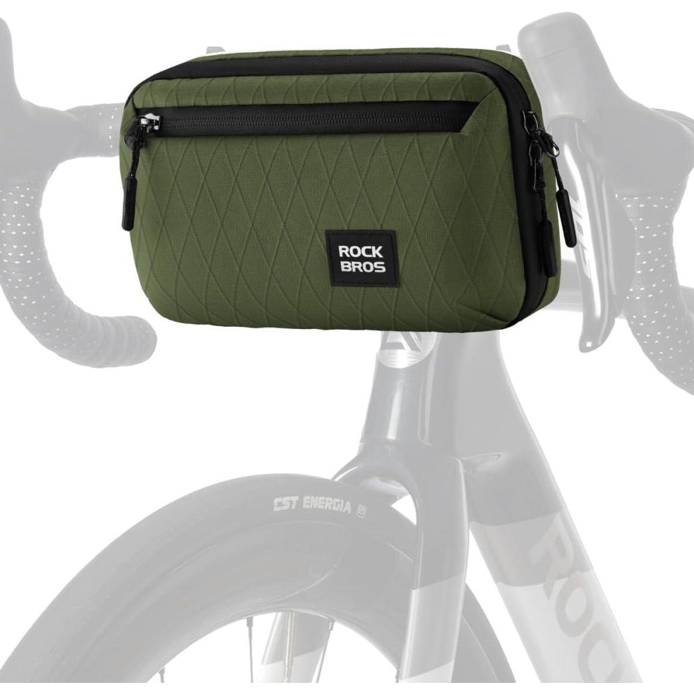 imageROCKBROS Bike Handlebar Bag 21L Large Capacity Bike Front Bag Quick Release Handlebar Bags for Bicycles Scooters Multifunctional Shoulder Waist BagGreen