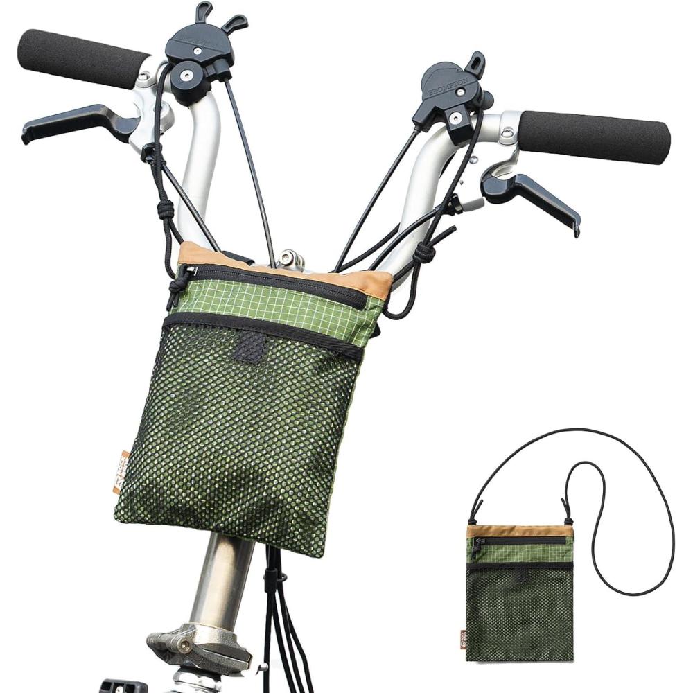 imageROCKBROS Bike Handlebar Bag 2in1 Lightweight Front Bag amp Adjustable Shoulder Bag MultiFunction Bicycle Bag for Folding Bikes Scooters Kids Bikes BlackGreen