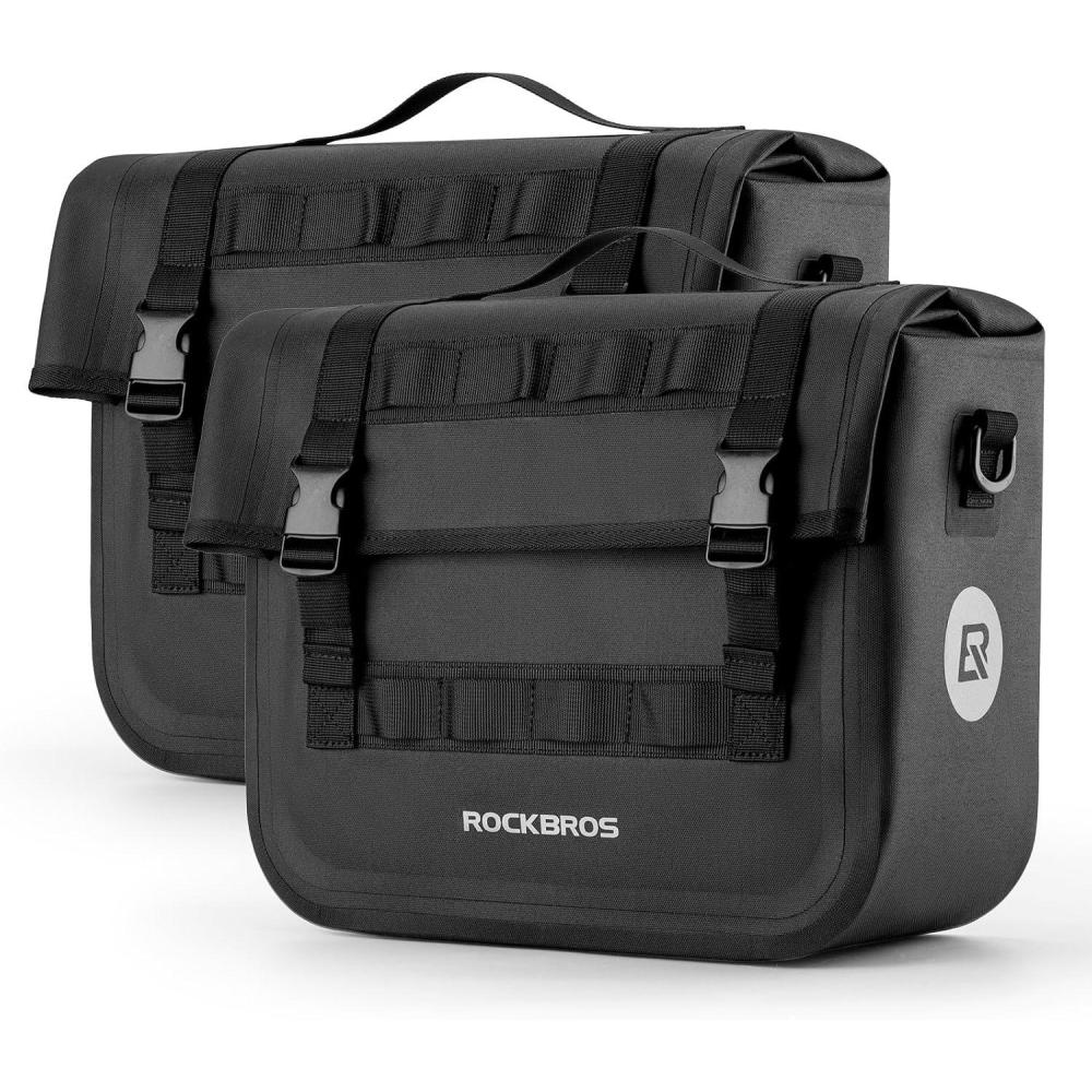 imageROCKBROS Bike Panniers 15L Capacity Waterproof Bike Rack Bag Bicycle Panniers for Cycling Commuting Bikepacking BlackBlack 2PCS