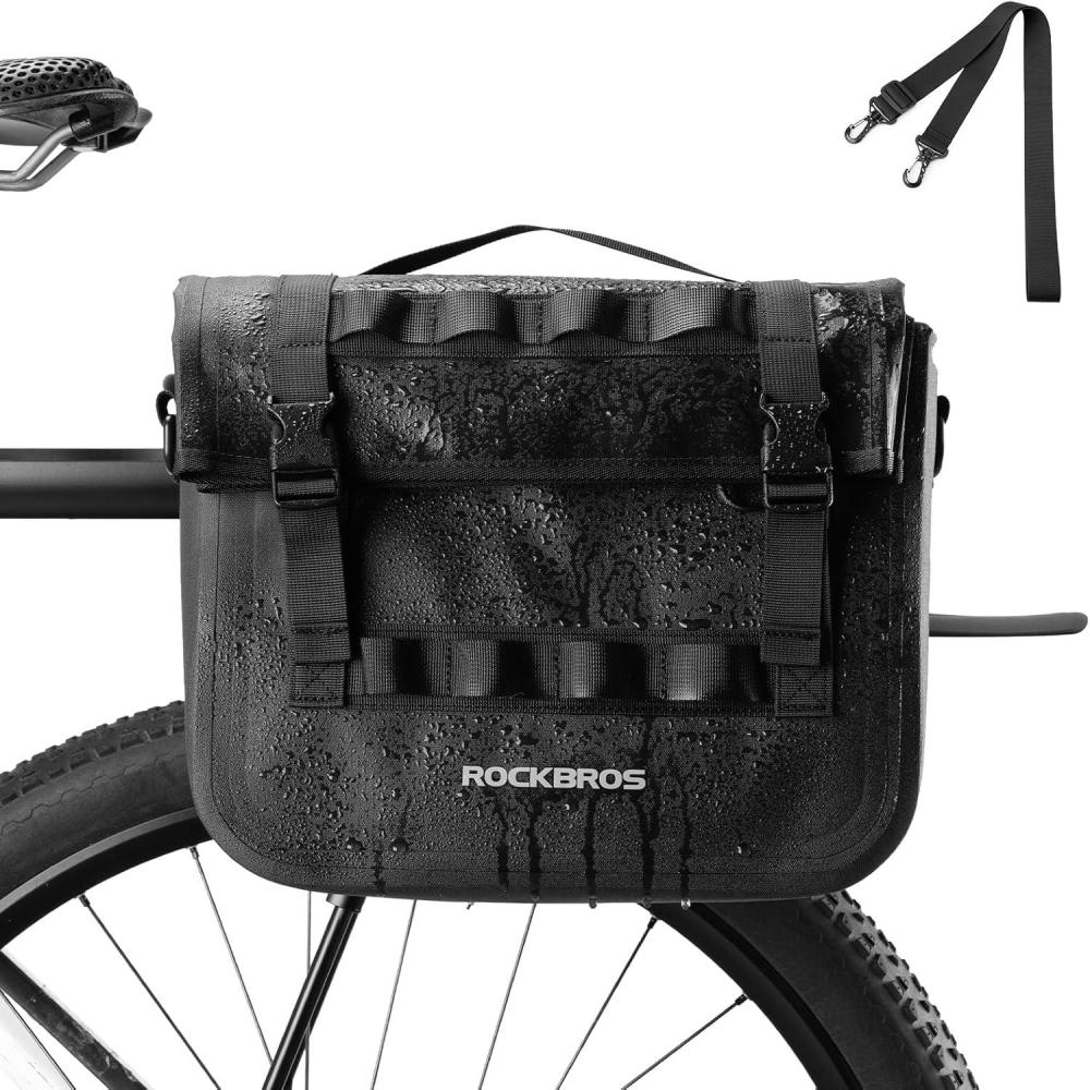 imageROCKBROS Bike Panniers 15L Capacity Waterproof Bike Rack Bag Bicycle Panniers for Cycling Commuting Bikepacking BlackBlack