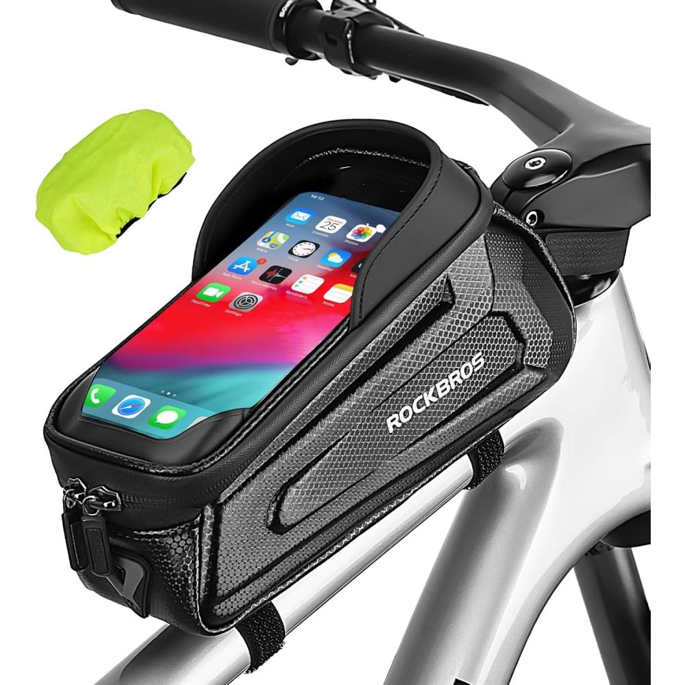 imageROCKBROS Bike Phone Bag Waterproof Bike Bag Phone Mount EVA Hard Shell Bike Pouch with Rain Cover Compatible with iPhone 141211 Pro XR XS Max Phones Below 68