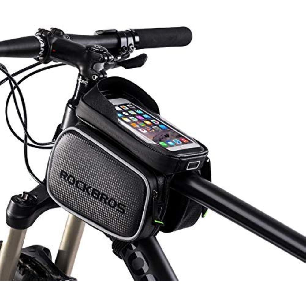 imageROCKBROS Bike Phone Bag Waterproof LargeCapacity Handlebar amp Top Tube Phone Pouch for Cycling Fits Smartphones Up to 62 Inches Storage Case for Road amp Mountain BikesLarge