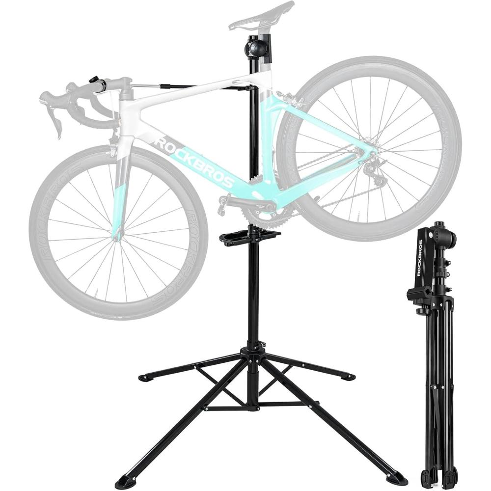 imageROCKBROS Bike Repair Stand Max 66 lbs Aluminum Alloy Shop Home Portable Bike Maintenance Stand Bike Workstands for Mountain MTB Road Bikes Ebike