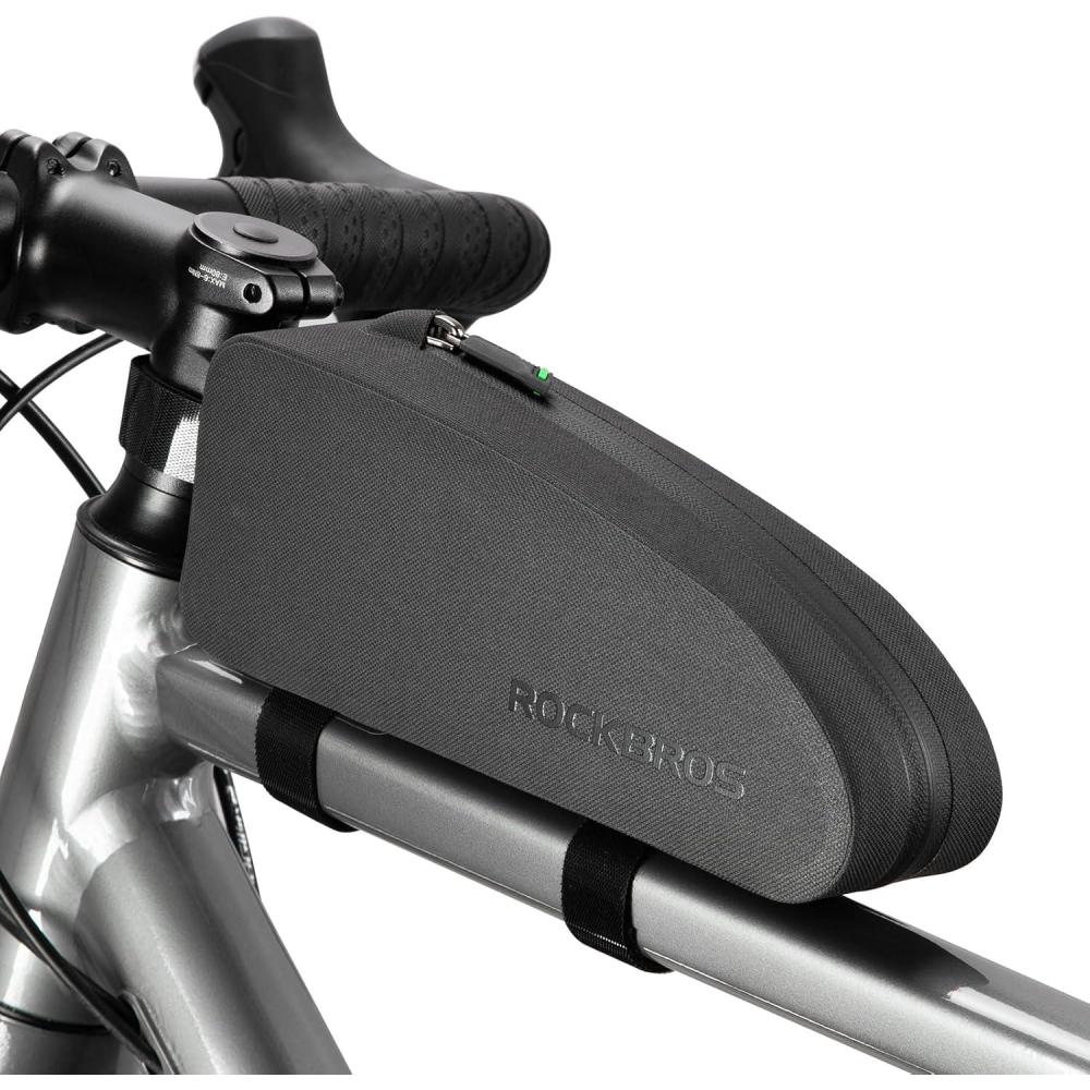 imageROCKBROS Bike Top Tube Bag Bicycle Front Frame Bag Waterproof Bike Pouch PackPhone Bag Cycling Accessories Pouch for Mountain Road Bike MediumBlack