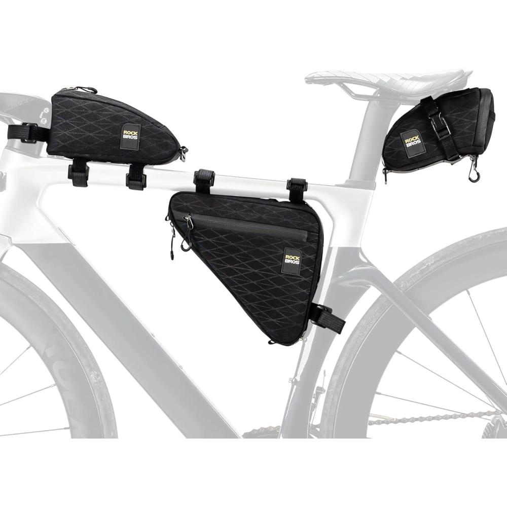 imageROCKBROS Bike Triangle Bag Bike Frame Bag Waterproof Bike Saddle Bag for Cycling Accessories Pouch for Mountain Road Bike 3 Pieces Combi