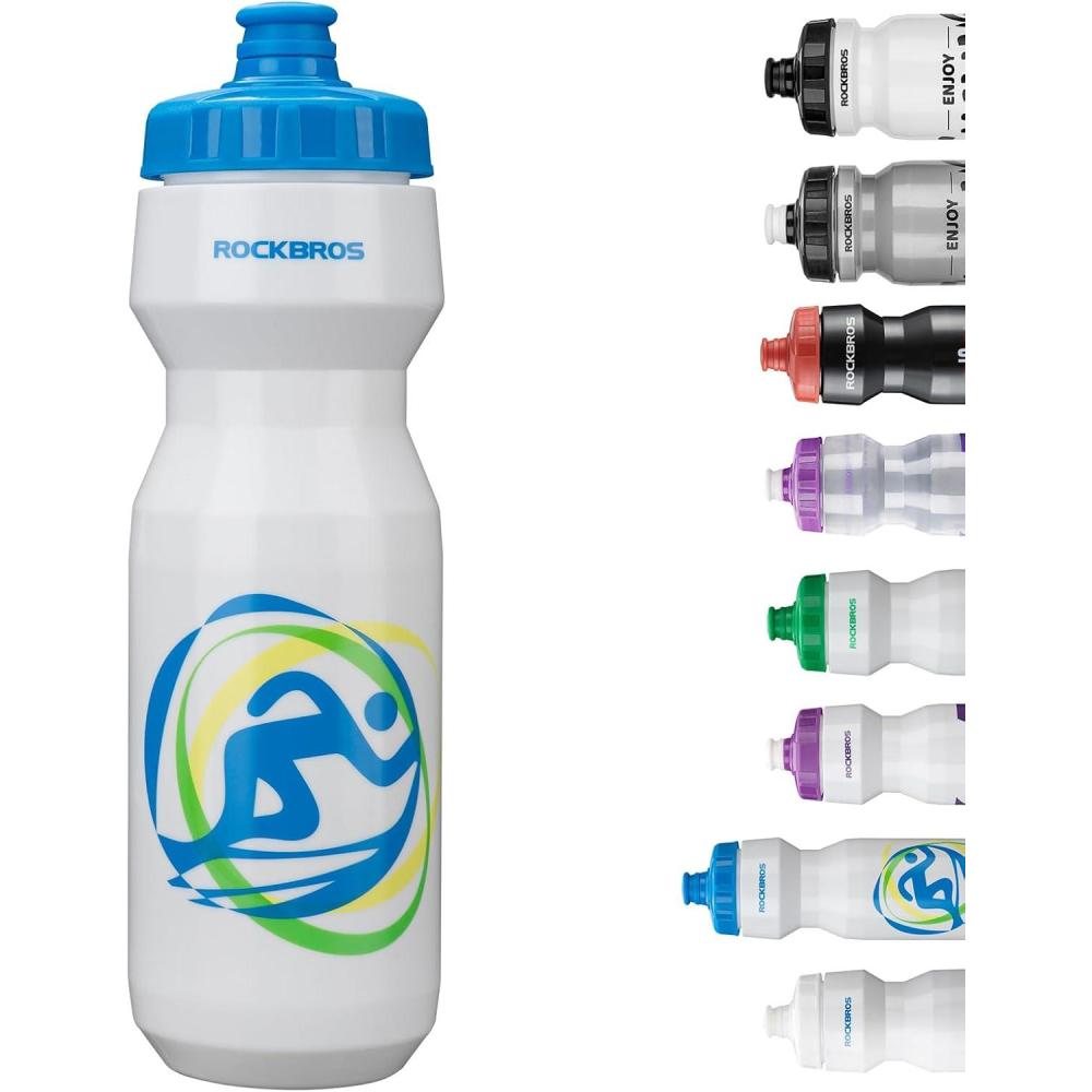 imageROCKBROS Bike Water Bottle 20oz25oz Squeeze Cycling Water Bottle BPA Free Leak Proof Sports Water Bottle with Dust Cover for Bicycle Running Gym Outdoor25oz White Blue