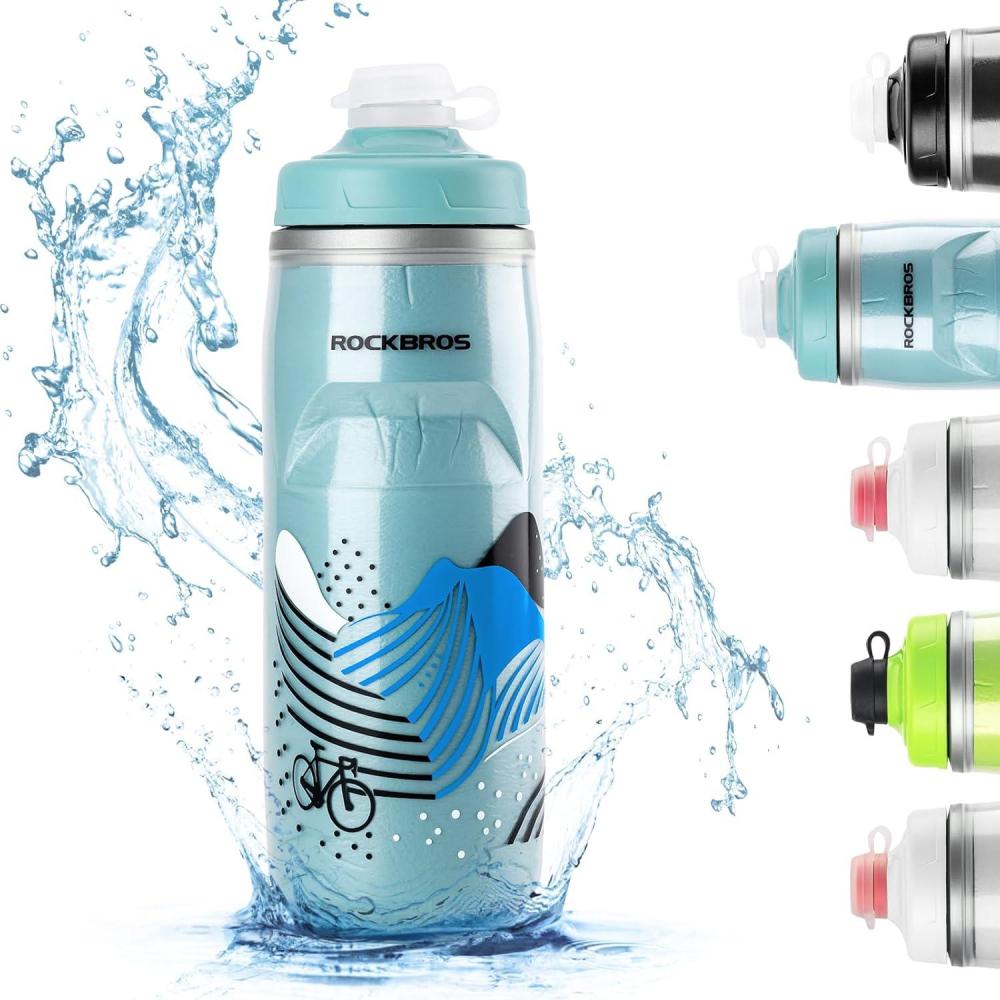 imageROCKBROS Bike Water Bottle 21oz Bicycle Water Bottle for 5hrs Insulation Sports Squeeze Water Bottle with Leakproof DesignBlue