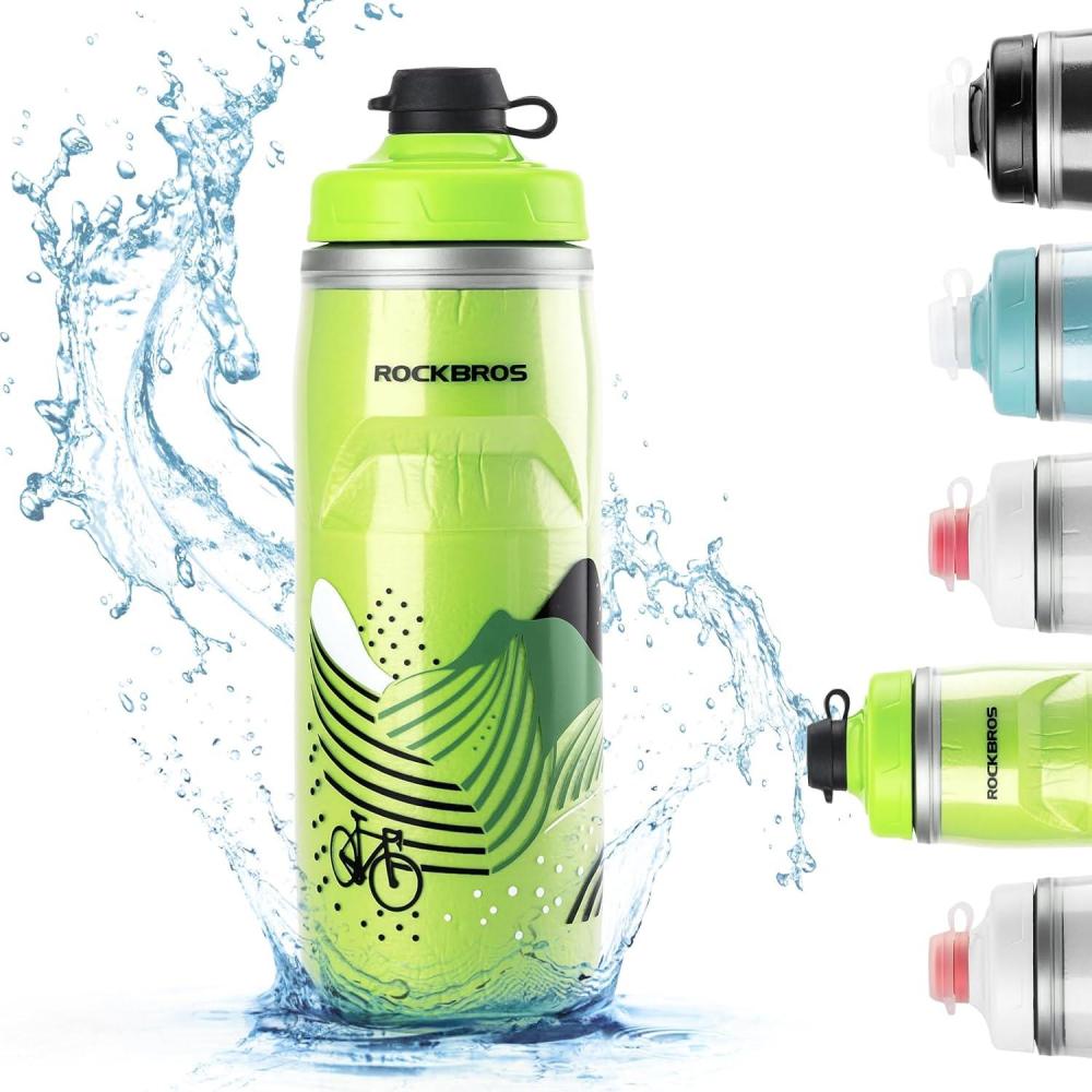 imageROCKBROS Bike Water Bottle 21oz Bicycle Water Bottle for 5hrs Insulation Sports Squeeze Water Bottle with Leakproof DesignGreen
