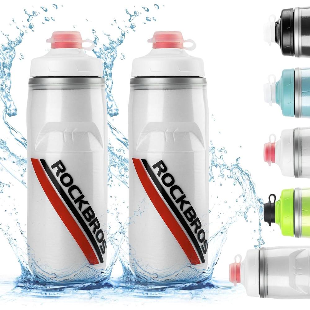 imageROCKBROS Bike Water Bottle 21oz Bicycle Water Bottle for 5hrs Insulation Sports Squeeze Water Bottle with Leakproof DesignWhite2 Pack