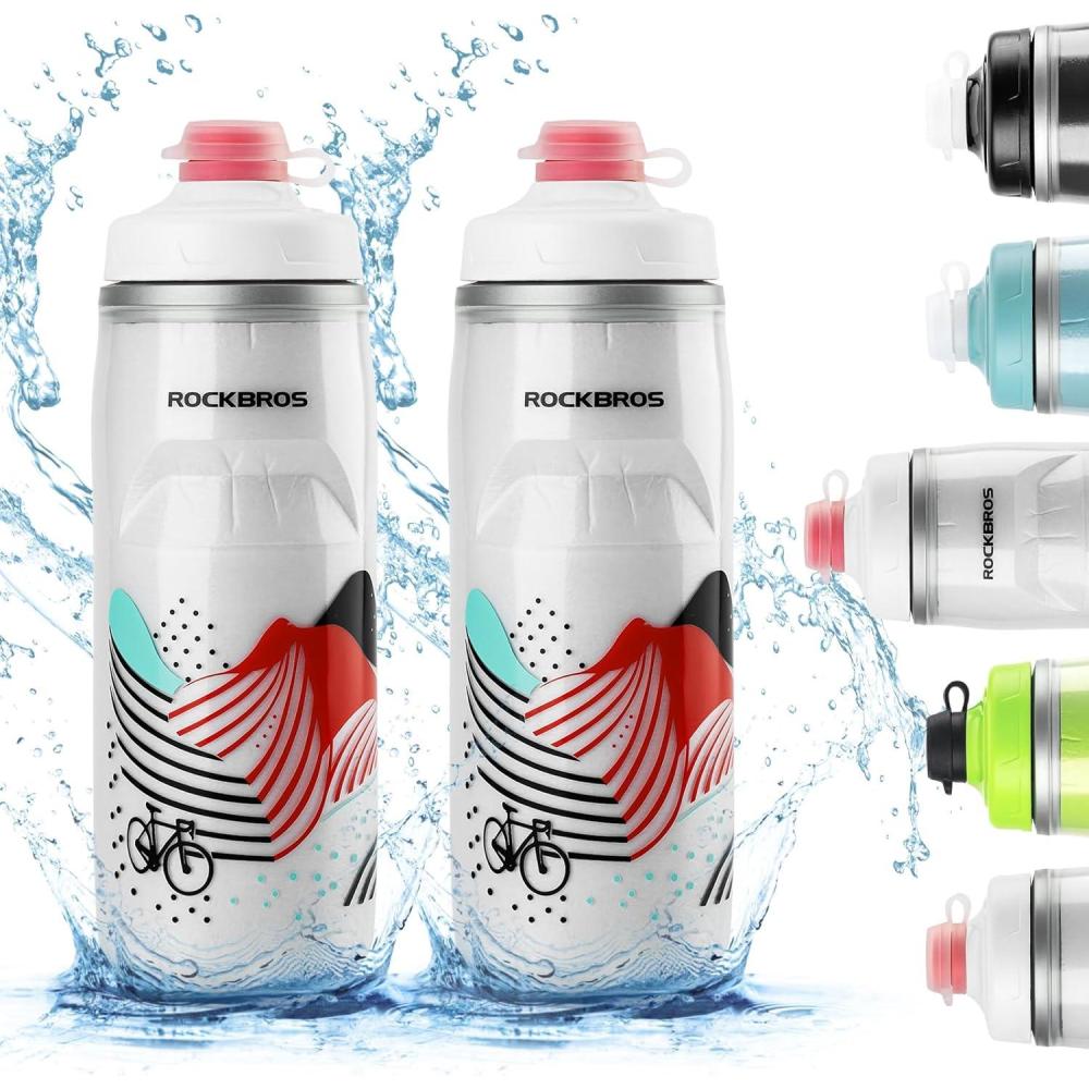 imageROCKBROS Bike Water Bottle 21oz Bicycle Water Bottle for 5hrs Insulation Sports Squeeze Water Bottle with Leakproof DesignWhitered2 Pack