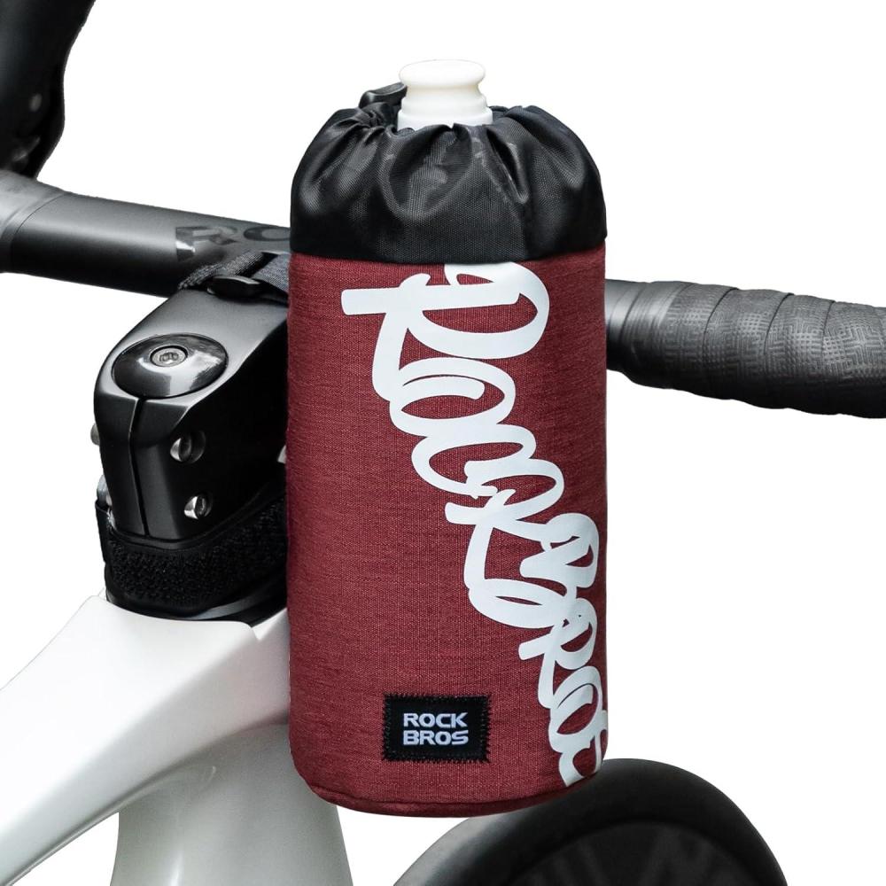 imageROCKBROS Bike Water Bottle Holder Handlebar Bike Feedbag with Quick Access Universal Compatible with Road Bike MTB EBike Cruiser Scooter Wheelchair Bottle CagesBrickred