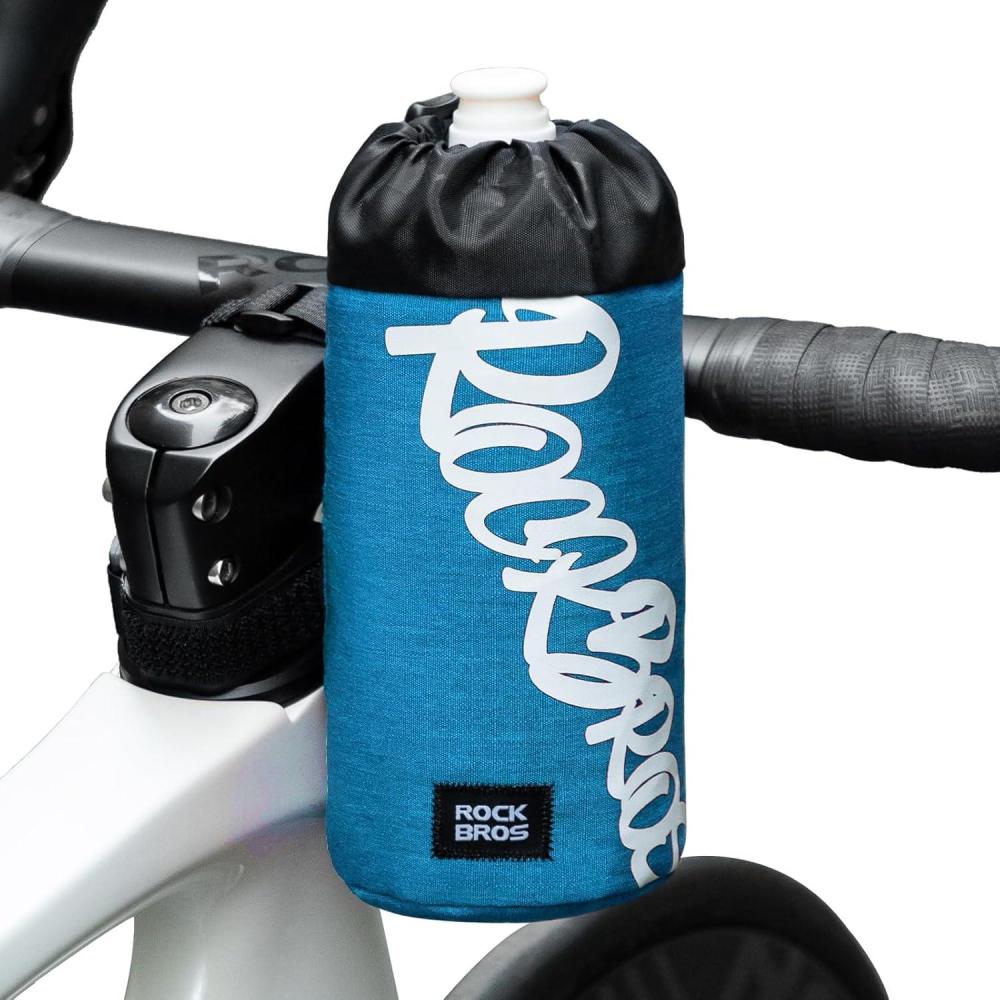 imageROCKBROS Bike Water Bottle Holder Handlebar Bike Feedbag with Quick Access Universal Compatible with Road Bike MTB EBike Cruiser Scooter Wheelchair Bottle CagesBlue