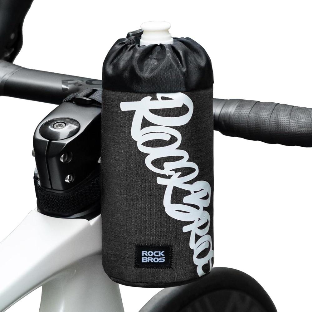 imageROCKBROS Bike Water Bottle Holder Handlebar Bike Feedbag with Quick Access Universal Compatible with Road Bike MTB EBike Cruiser Scooter Wheelchair Bottle CagesBlack