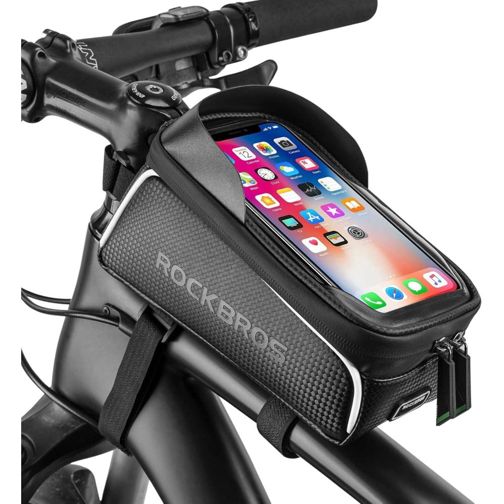 imageROCKBROS BikeBicycle Phone Front Frame Bag Waterproof Tube BagCycling Pouch Bike Accessories for Men Compatible Phone Under 7