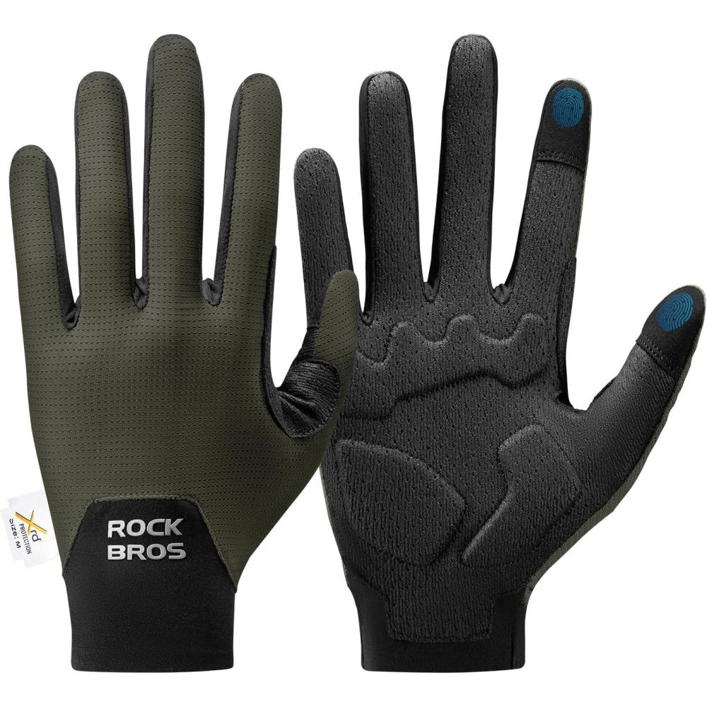 imageROCKBROS Cycling Gloves for Men Women XRD Shock Absorbing Bicycle Riding AntiSlip Breathable Full Finger UVSunProtection Gloves for RoadMountain amp Electric BikeEBike CommuterGreen