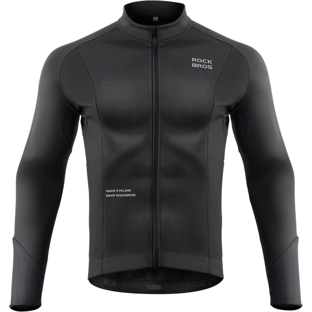 imageROCKBROS Cycling Jacket for Men Winter Thermal Windproof Running Jacket Softshell Jacket Men Road Mountain Bike
