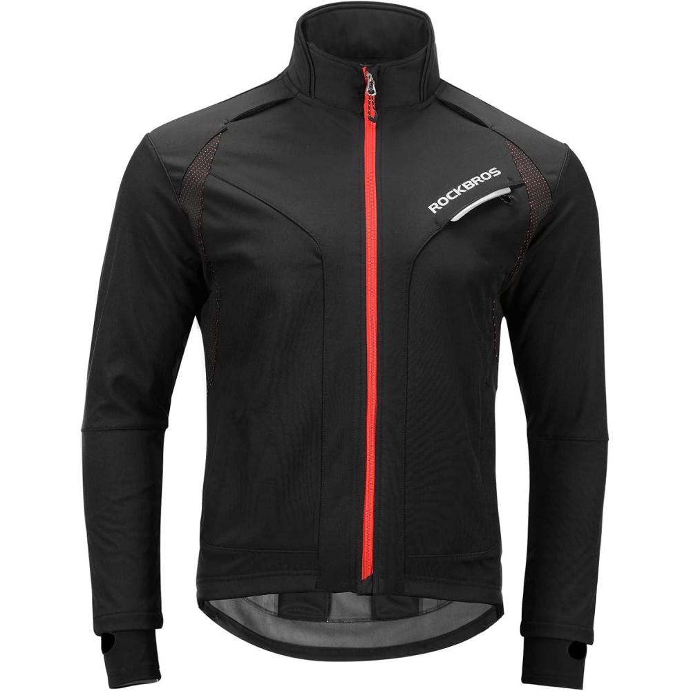 imageROCKBROS Cycling Jackets for Men Winter Bike Jackets Thermal Windproof Jacket for Men Cold Weather Cycling Running HikingBlack