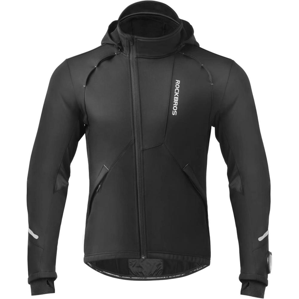 imageROCKBROS Cycling Jackets for Men Winter Bike Jackets Thermal Windproof Jacket for Men Cold Weather Cycling Running HikingDeep Black