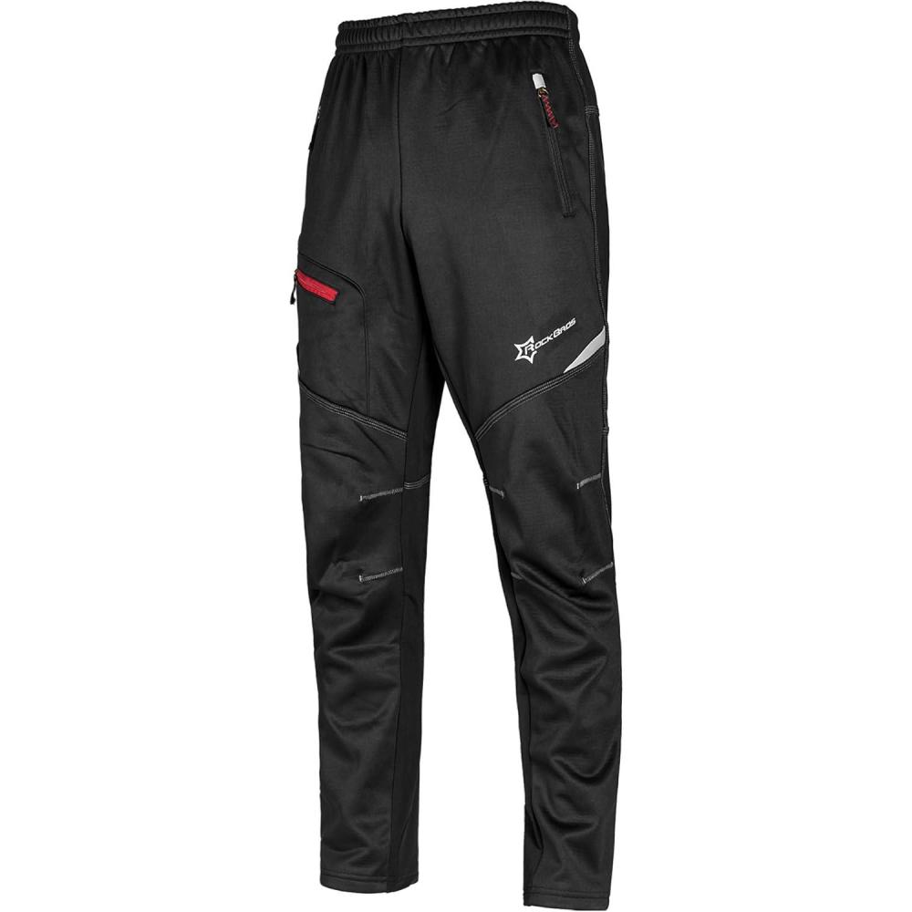 imageROCKBROS Cycling Pants for Men Windproof Thermal Fleece Winter Athletic Bike Pants Cold Weather for Running HikingBlack