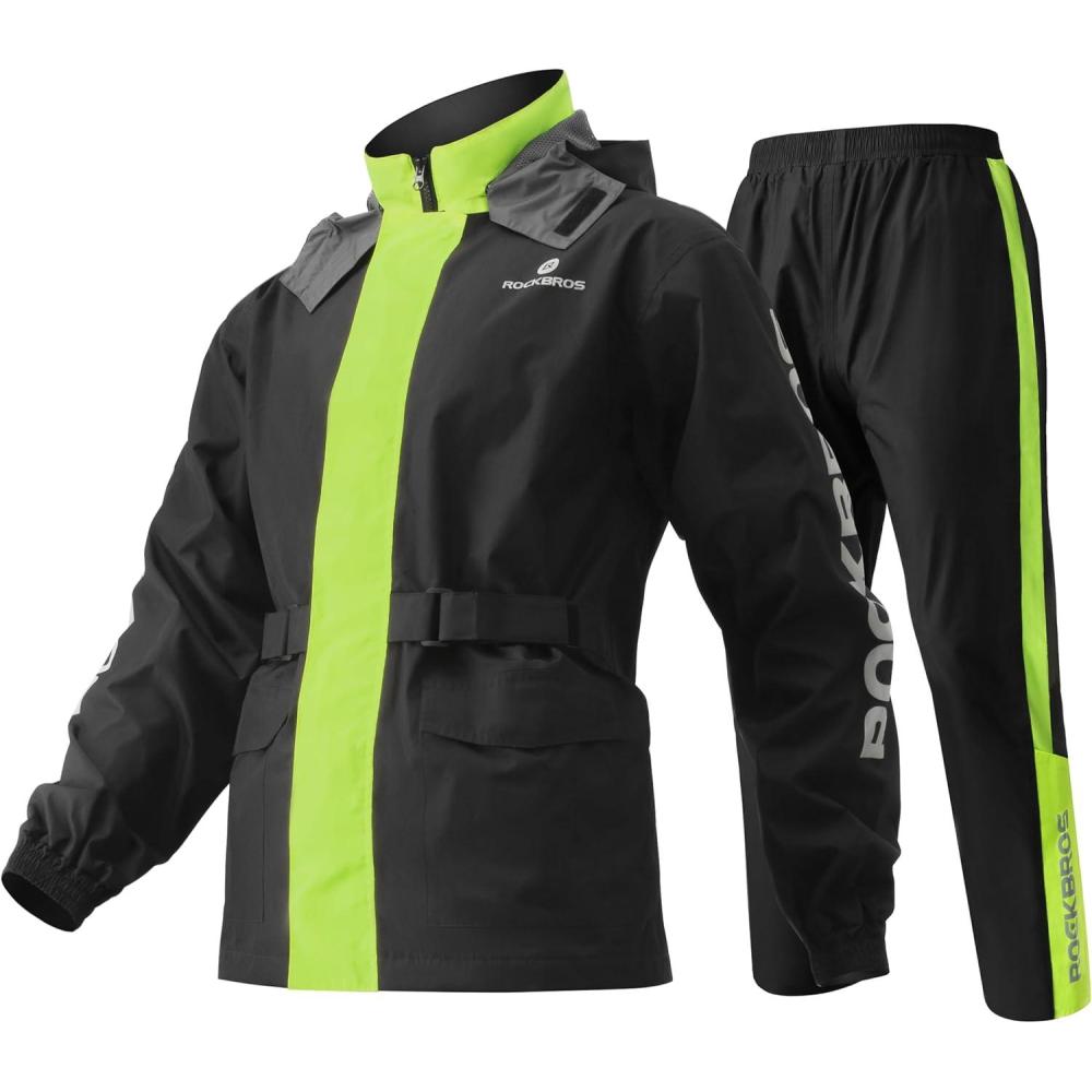 imageROCKBROS Cycling Rain Suit for Men Motorcycle Rain Jacket with Pants Windbreaker for All Sports Motorcycle Rain Gear