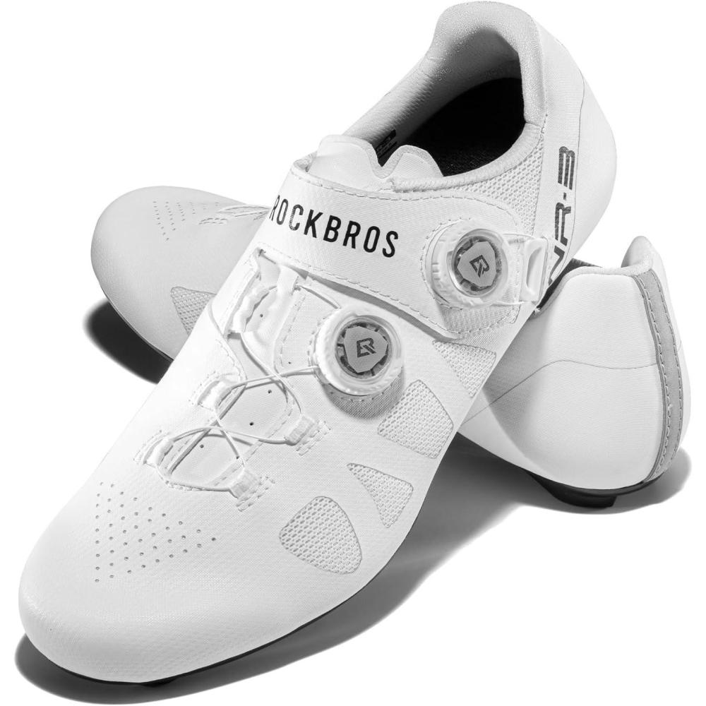 imageROCKBROS Cycling Shoes NR3 with 2 Knob Lock Professional for Men Breathable amp Stable Road Bike ShoesWhite