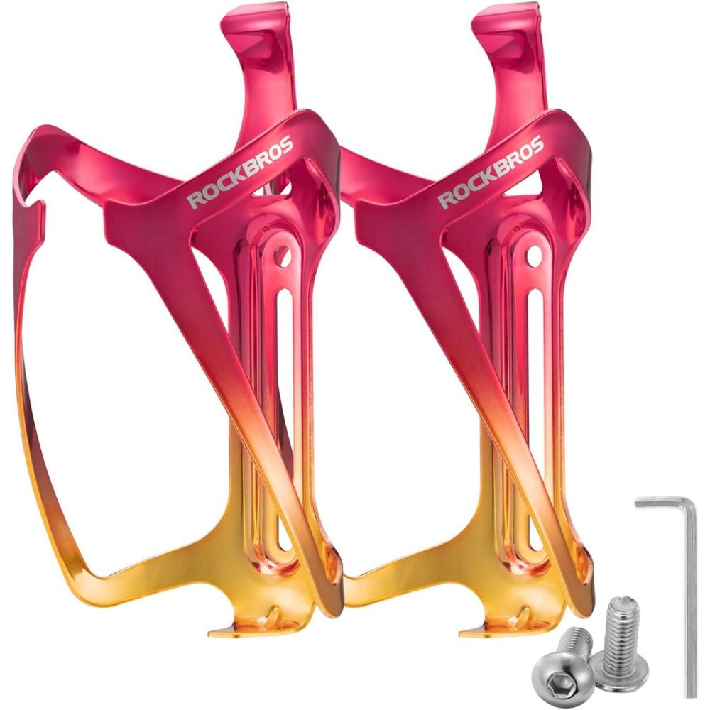 imageROCKBROS Durable Aluminum Water Bottle Holder Bike Bottle Holder with Electroplating amp Integrated Molding Lightweight for Bicycle MTB RoadMountain Bikesredgold2