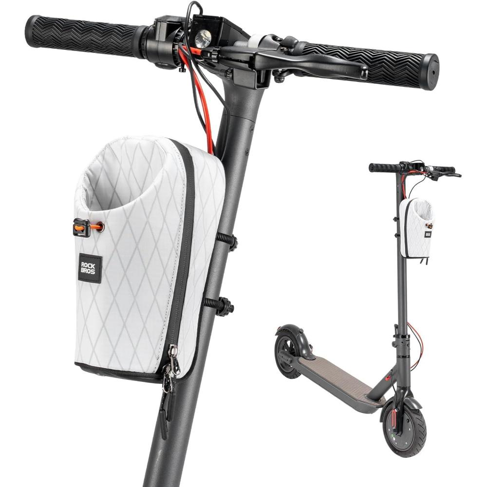 imageROCKBROS Electric Scooter Bag Bike Handlebar Bag with External Water Bottle Holder Proprietary Magnetic Snap 15L Storage Bag for Electric Scooters Ebike and Folding Bicycles BlackWhite