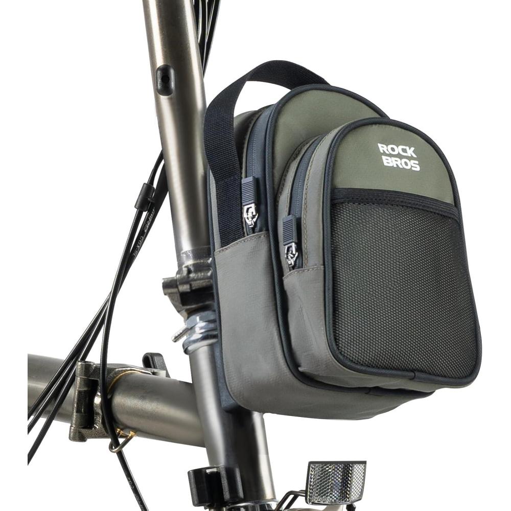 imageROCKBROS Folding Bike Handlebar Bag Bicycle Front Frame Bag Waterproof Cycling Accessories Pouch Largecapacity storage with adapter for Folding BicycleGreen