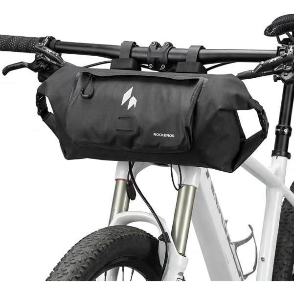 imageROCKBROS Handlebar Bag Waterproof with Adjustable Capacity Up to 8LFront Storage Pouch Bag with Waterproof Zipper AntiDisplacement DoubleSide Open Compatible for Road Mountain Bike Cycling Travel