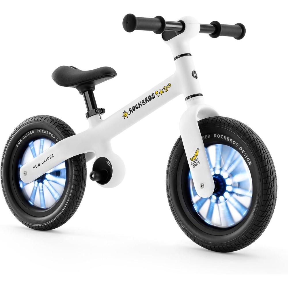 imageROCKBROS Kids Balance Bike No Pedal Toddler Toy for 25 Years Old 12 AntiSlip amp AutoGlow Wheels Lightweight 7 lbs Adjustable Seat 133157 Safe 360 Steering for Boys amp GirlsWhite