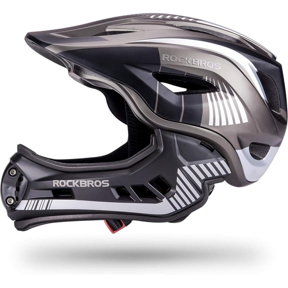 imageROCKBROS Kids Full Face Helmet Kids Bike Helmets Lightweight Toddler Mountain Bike Helmet Detachable for MTB BMX Skating Cycling Scooter Safety Bicycle Helmets for Youth Child Boys Girls Ages 316Black Titanium