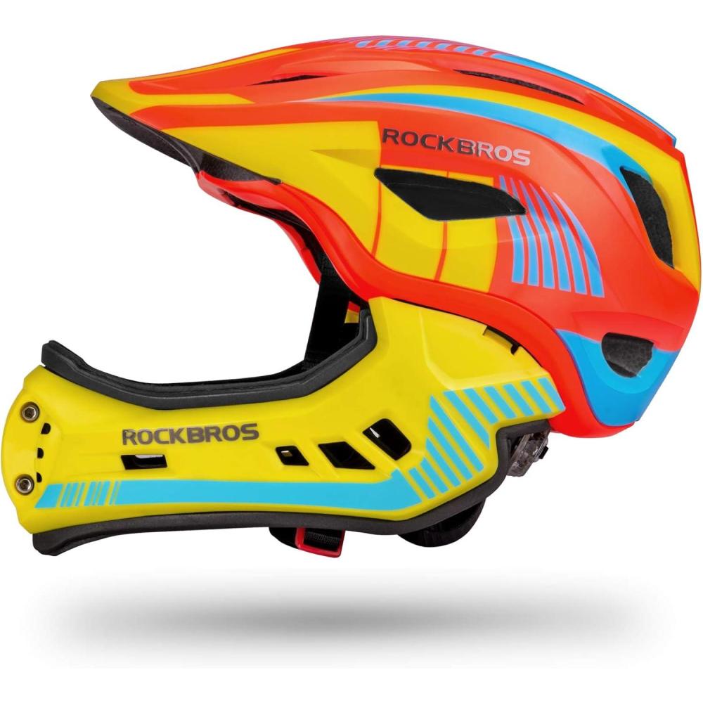 imageROCKBROS Kids Full Face Helmet Kids Bike Helmets Lightweight Toddler Mountain Bike Helmet Detachable for MTB BMX Skating Cycling Scooter Safety Bicycle Helmets for Youth Child Boys Girls Ages 316Orange Yellow