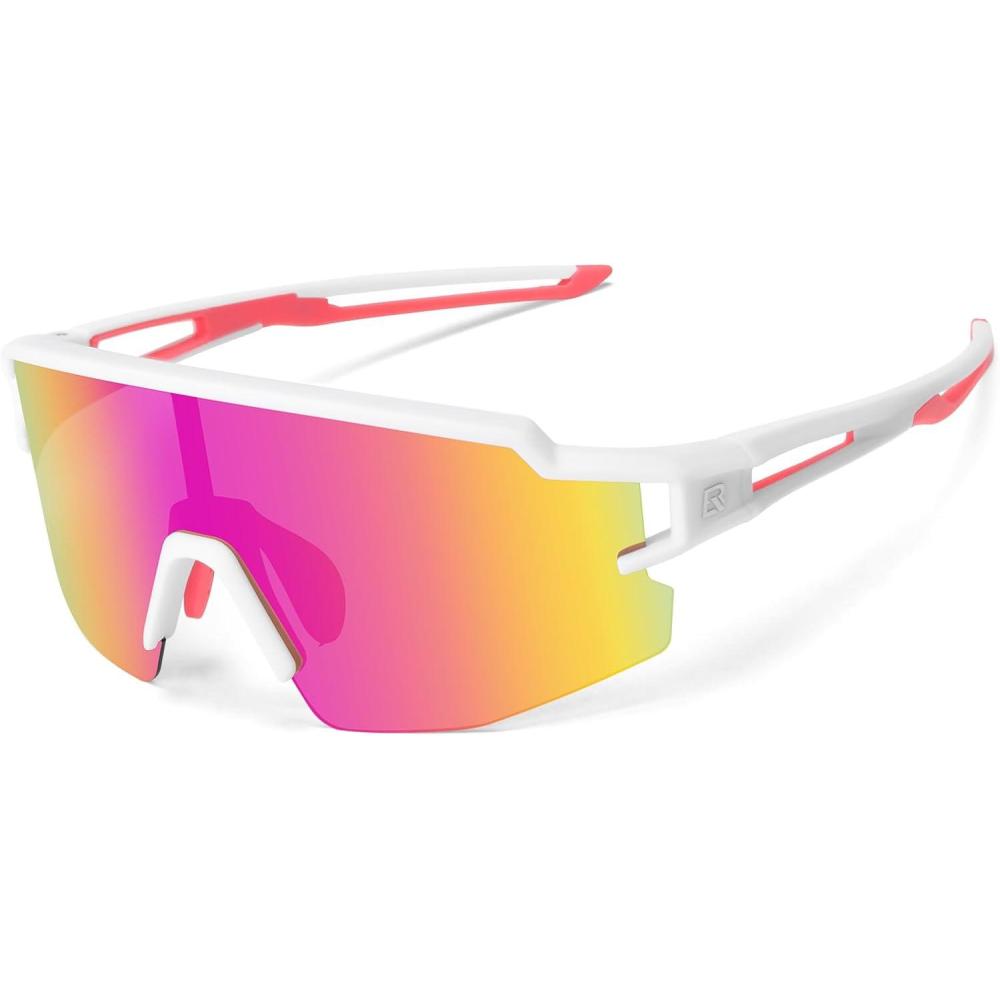 imageROCKBROS Kids Sunglasses Polarized Youth Baseball Sunglasses Cycling Glasses UV400 Sports Glasses for Boys Girls Age 814White Pink