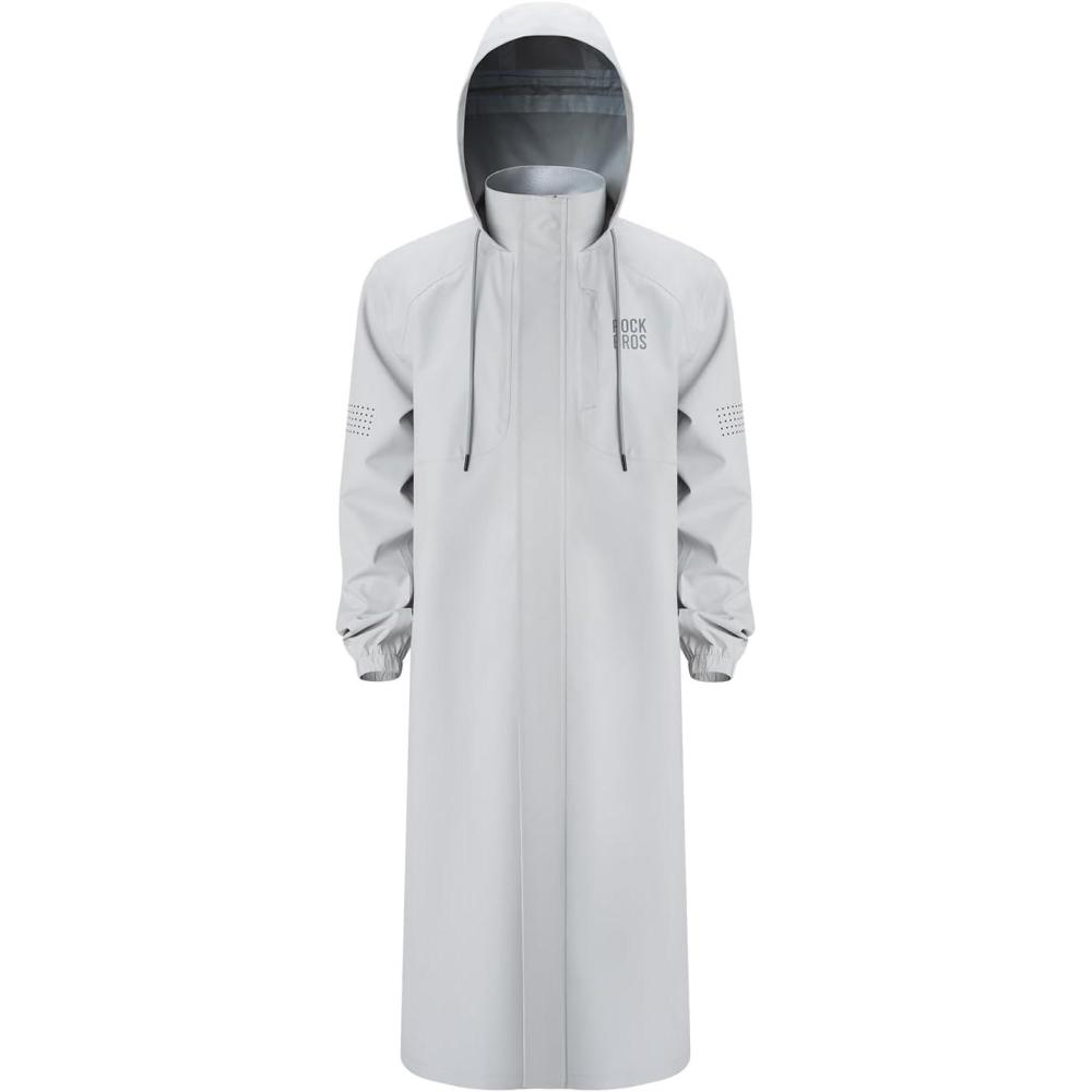 imageROCKBROS Long Raincoat Safety Poncho Jacket with Double QuickRelease Zippers Mesh Lining Windbreaker for Outdoor ActivitiesGrey