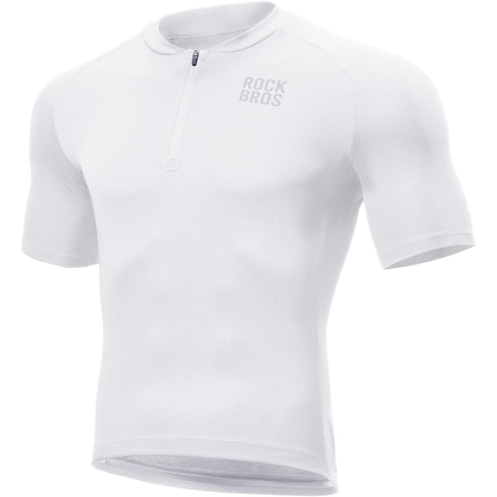 imageROCKBROS Mens Cycling Jersey Short Sleeve Road Bike Shirt with 3 Rear Pockets Breathable Quick Dry Bicycle ShirtWhite