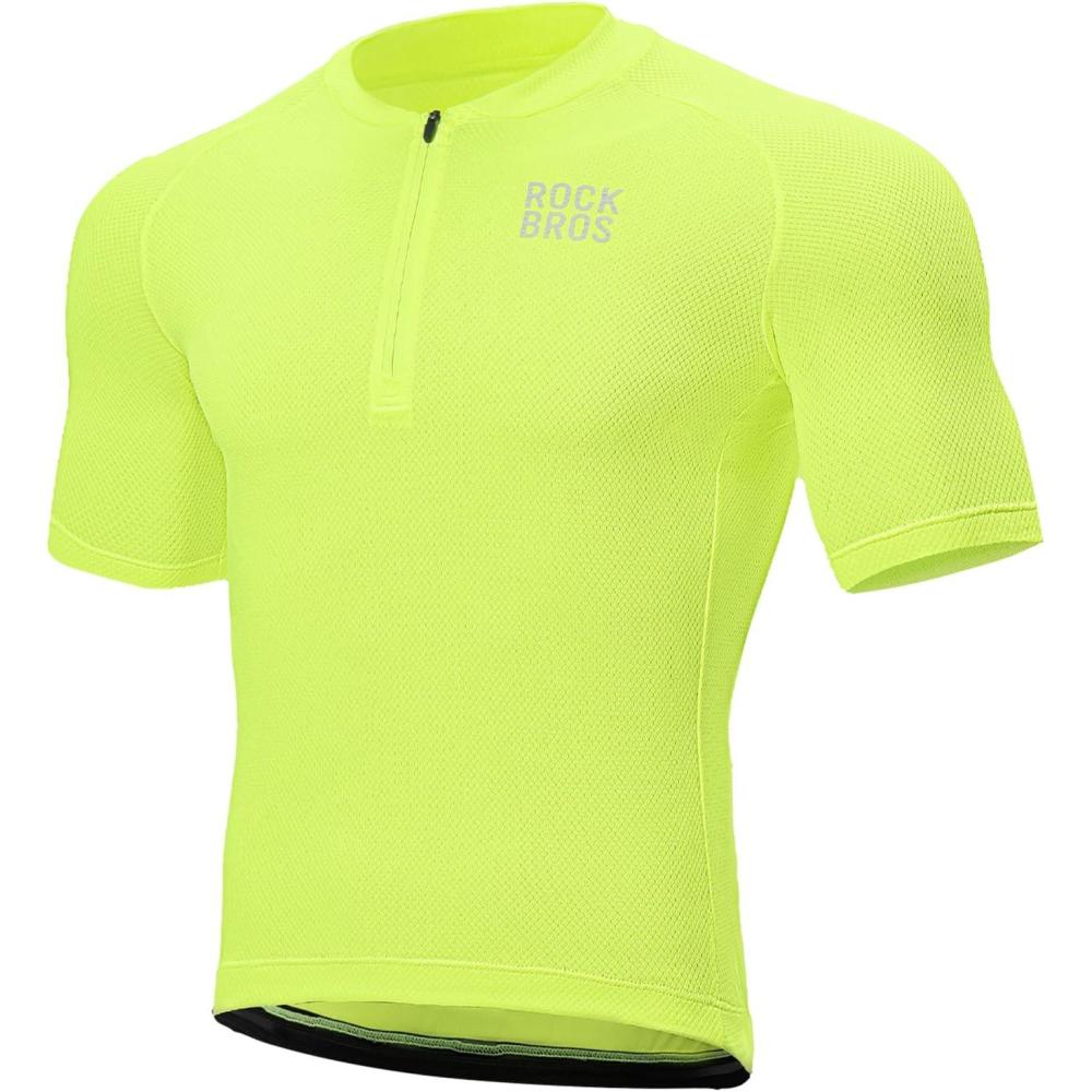 imageROCKBROS Mens Cycling Jersey Short Sleeve Road Bike Shirt with 3 Rear Pockets Breathable Quick Dry Bicycle ShirtYellow