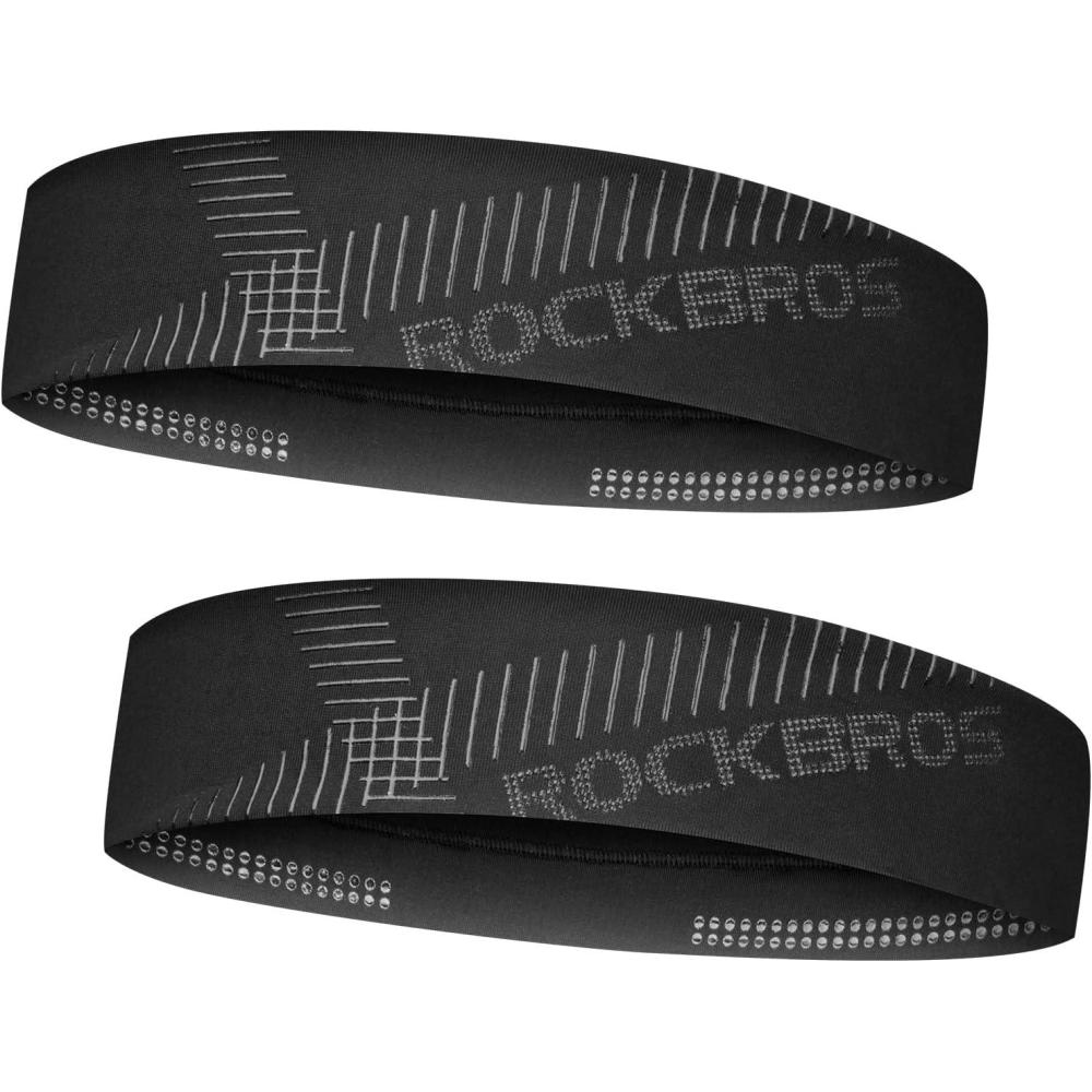 imageROCKBROS Mens Headband Running Elastic NonSlip Sweat Bands Soft Fabric Head Bands for Women Yoga Workout Basketballblack 2pack