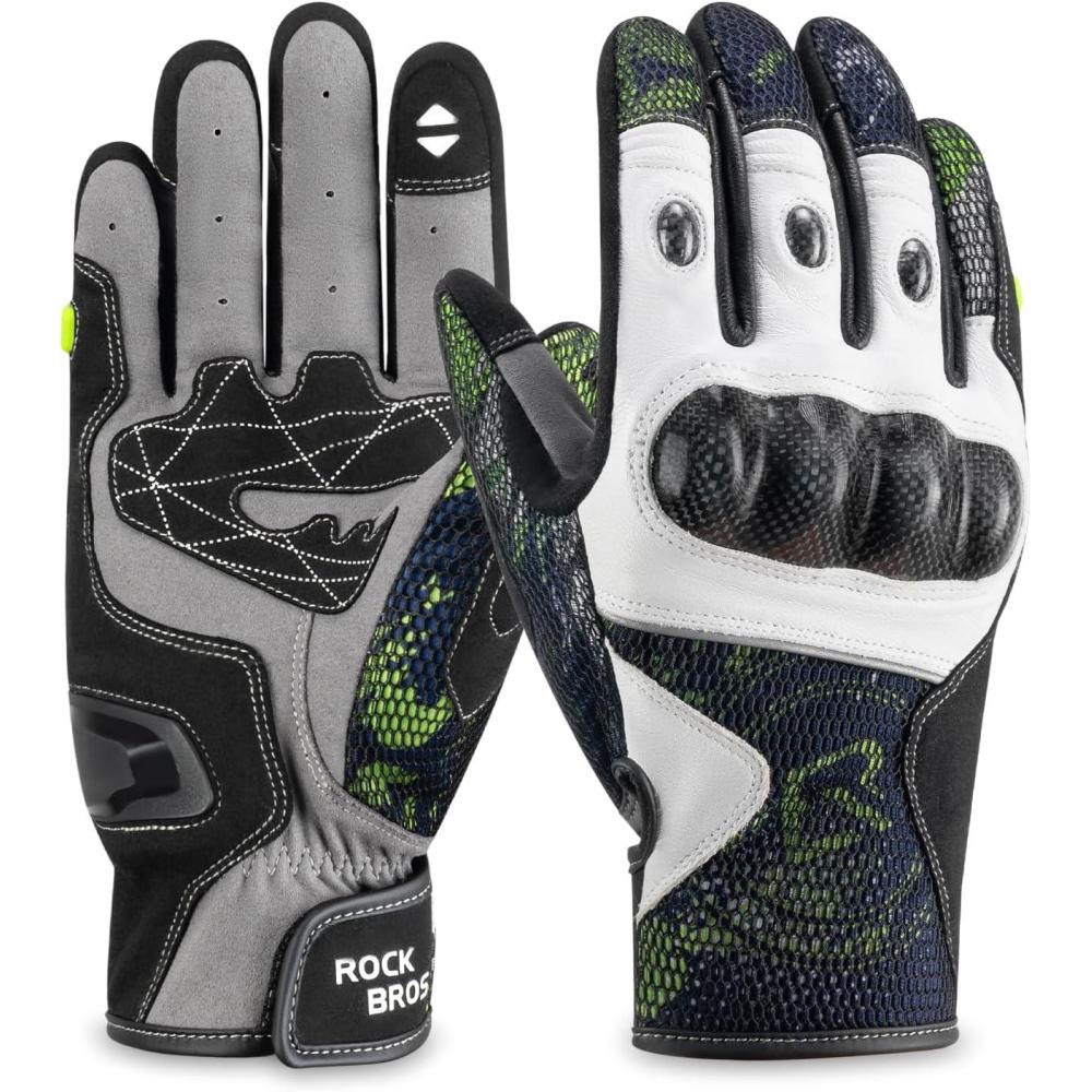 imageROCKBROS Motorcycle amp Mountain Bike for Men Women Green Carbon Fiber Knuckle Protection Motorbike PowersportsTouchscreen MTB Gloves for Dirt Bike Climbing RacingSkiingWorkXXLarge