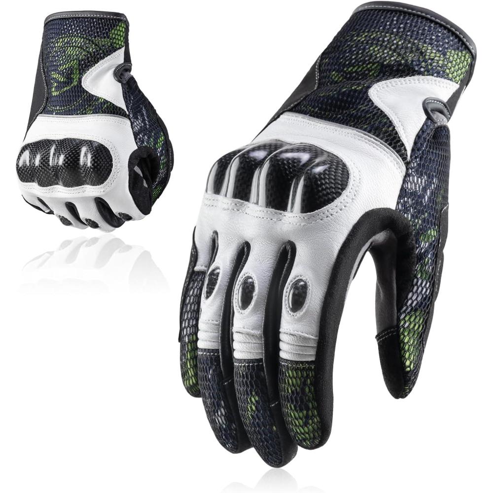 imageROCKBROS Motorcycle amp Mountain Bike for Men Women Green Carbon Fiber Knuckle Protection Motorbike PowersportsTouchscreen MTB Gloves for Dirt Bike Climbing RacingSkiingWorkLarge