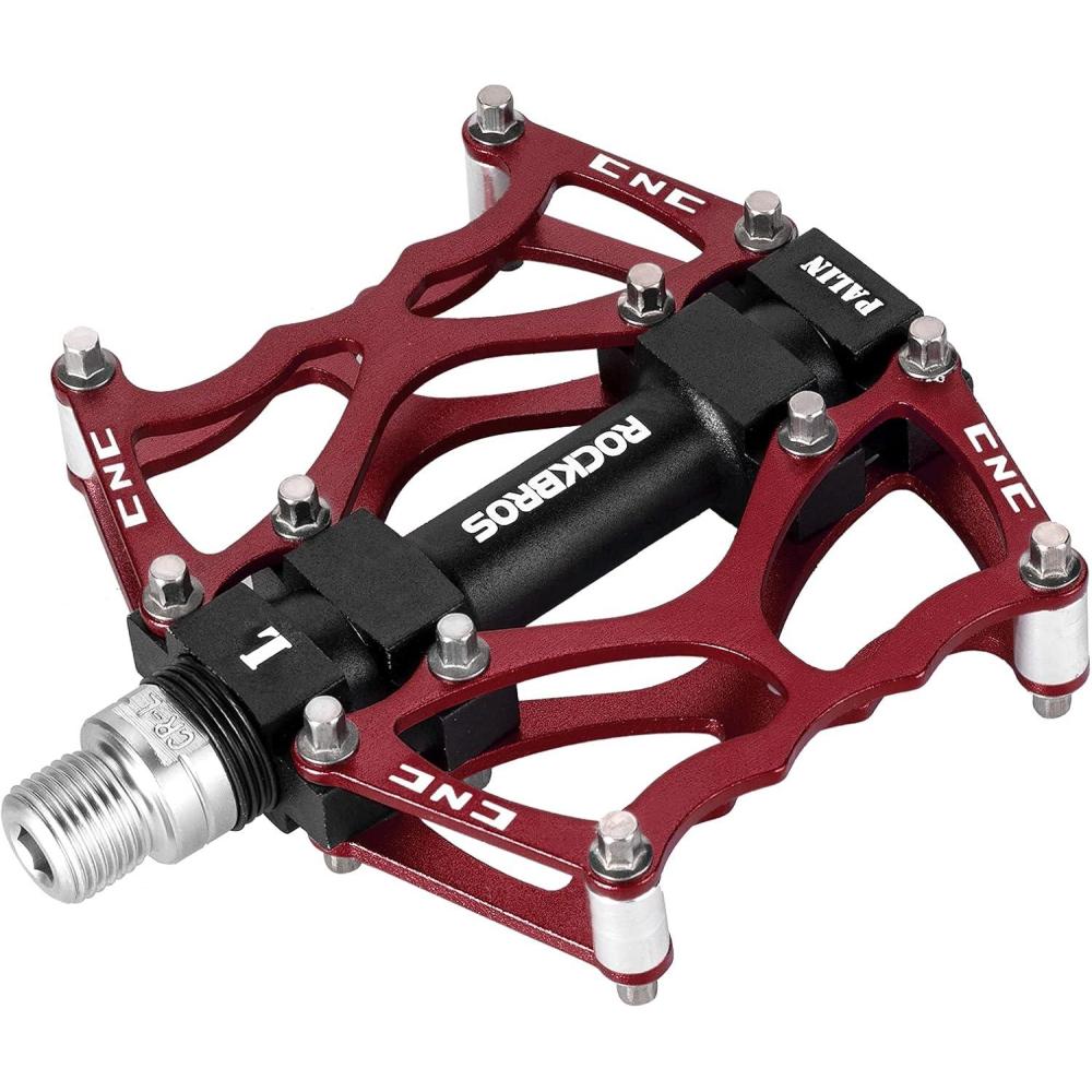 imageROCKBROS Mountain Bike Pedals MTB Pedals CNC NonSlip Lightweight Aluminum Alloy Bicycle Pedals Sealed Bearings Bicycle Platform Pedals 916 BMX Road Bike PedalRed 2