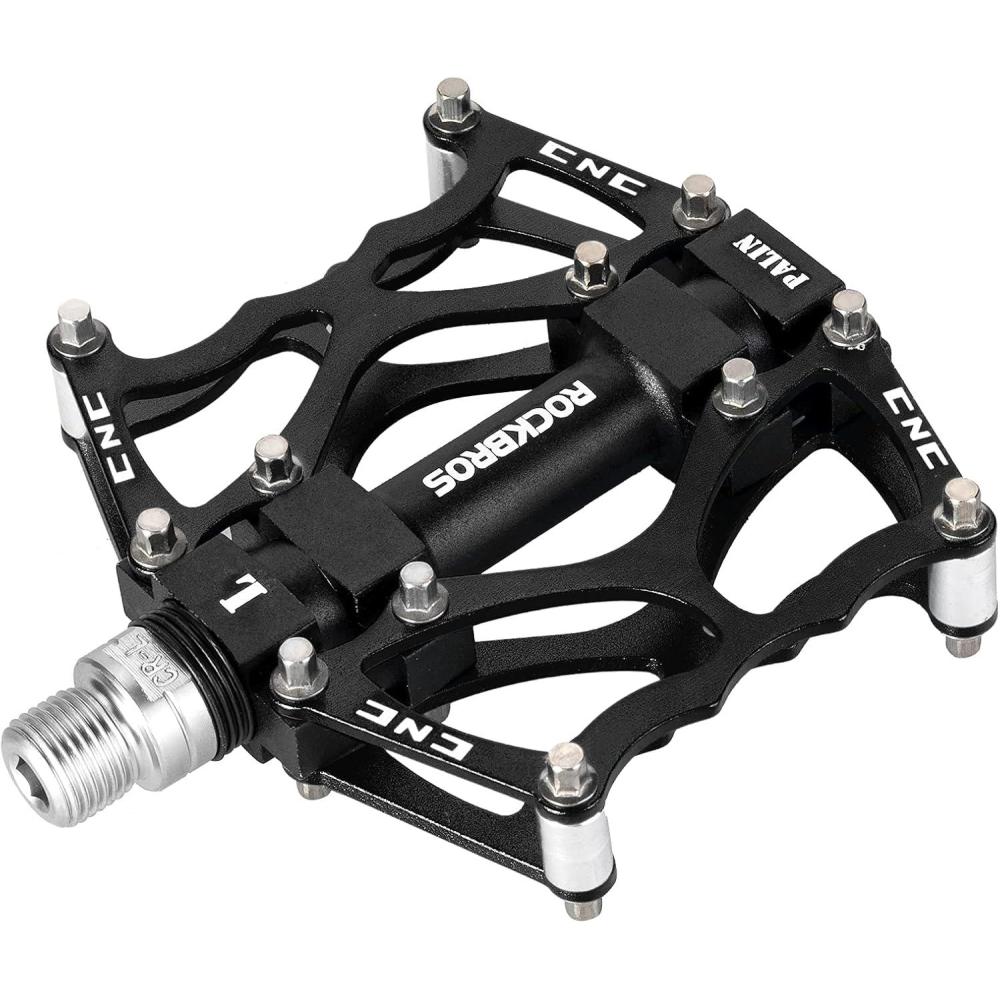 imageROCKBROS Mountain Bike Pedals MTB Pedals CNC NonSlip Lightweight Aluminum Alloy Bicycle Pedals Sealed Bearings Bicycle Platform Pedals 916 BMX Road Bike PedalBlack 2