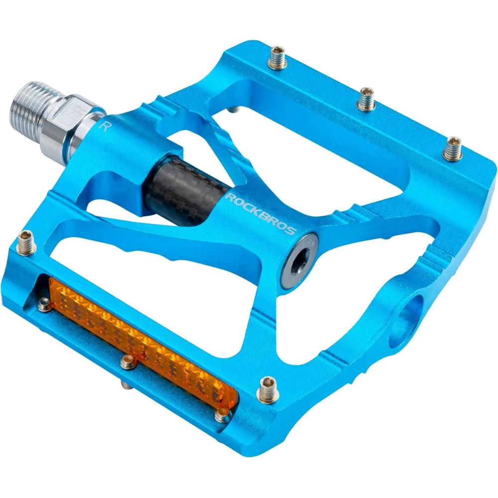 imageROCKBROS Mountain Bike Pedals MTB Pedals CNC NonSlip Lightweight Aluminum Alloy Bicycle Pedals Sealed Bearings Bicycle Platform Pedals 916 BMX Road Bike Pedalblue