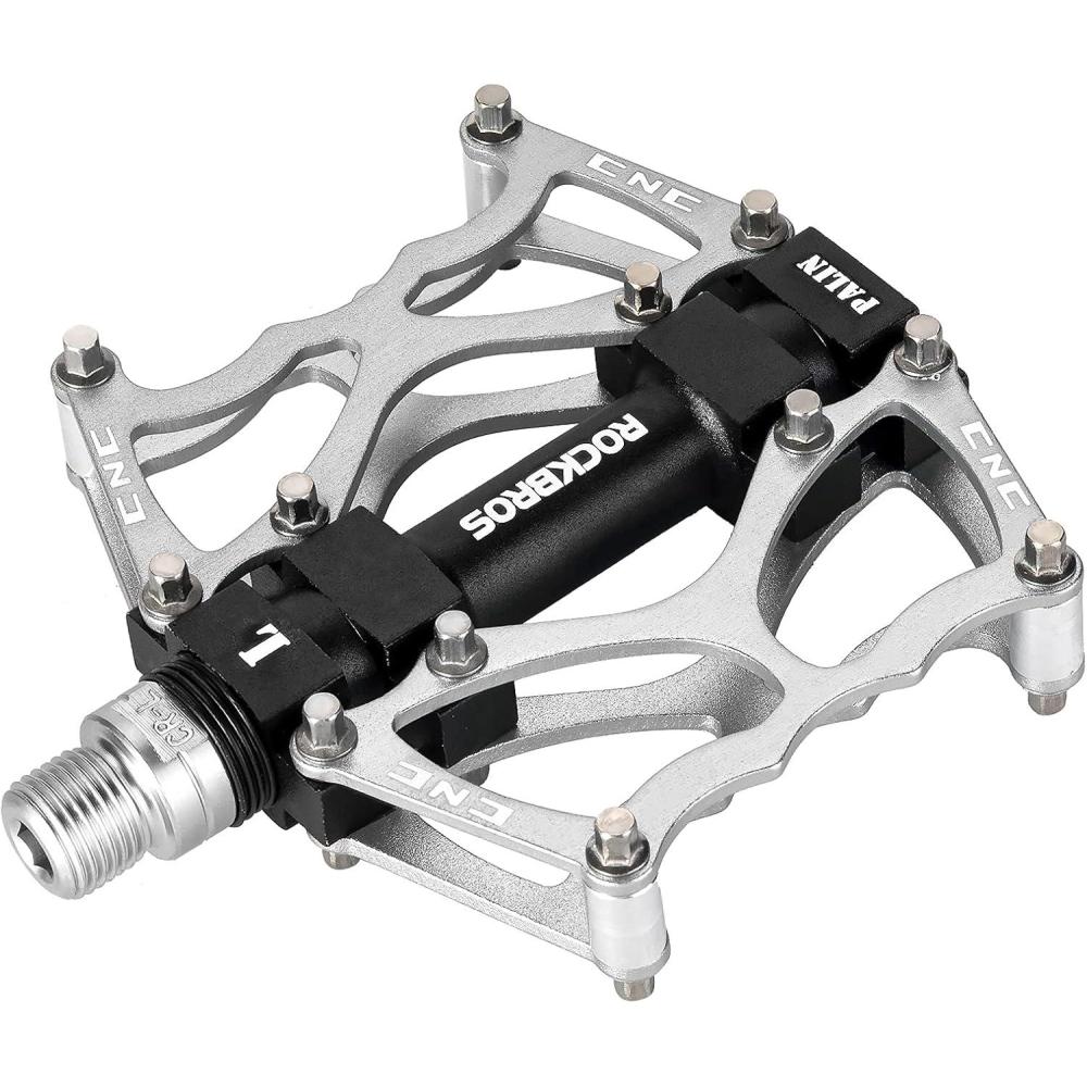 imageROCKBROS Mountain Bike Pedals MTB Pedals CNC NonSlip Lightweight Aluminum Alloy Bicycle Pedals Sealed Bearings Bicycle Platform Pedals 916 BMX Road Bike Pedalsilver