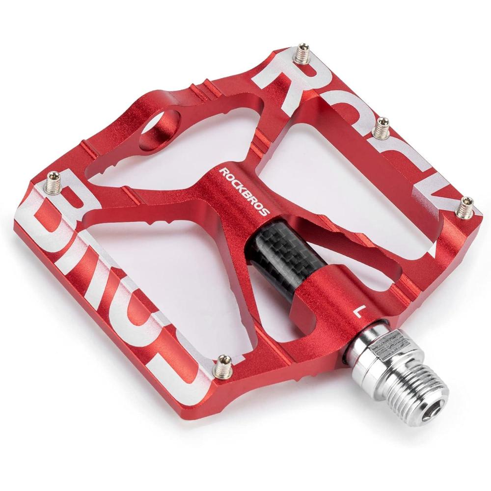 imageROCKBROS Mountain Bike Pedals MTB Pedals CNC NonSlip Lightweight Aluminum Alloy Bicycle Pedals Sealed Bearings Bicycle Platform Pedals 916 BMX Road Bike PedalRed