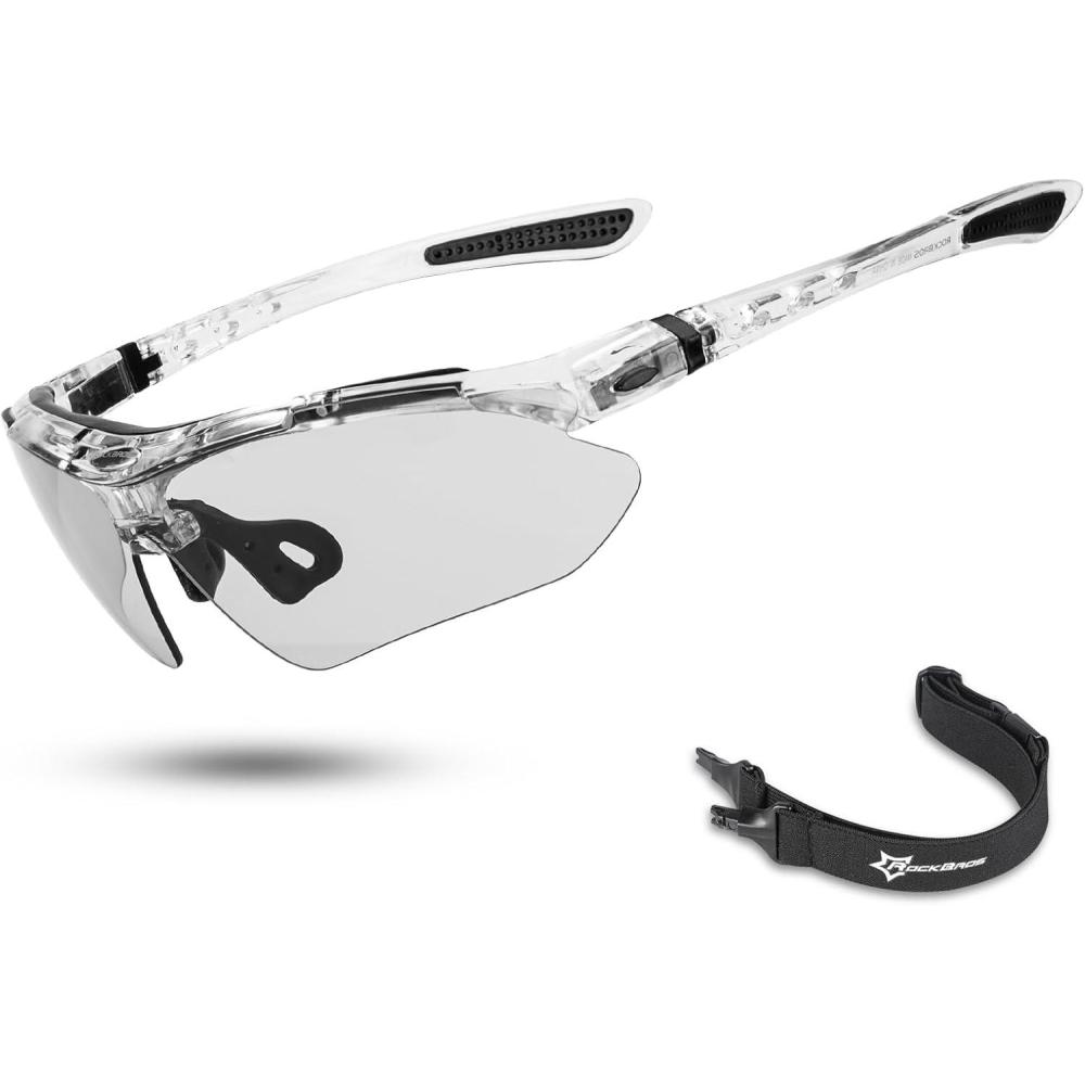 imageROCKBROS Photochromic Sports Sunglasses Mens Pickleball Glasses Cycling Glasses MTB Sunglasses with Removable Elasctic BandGrey